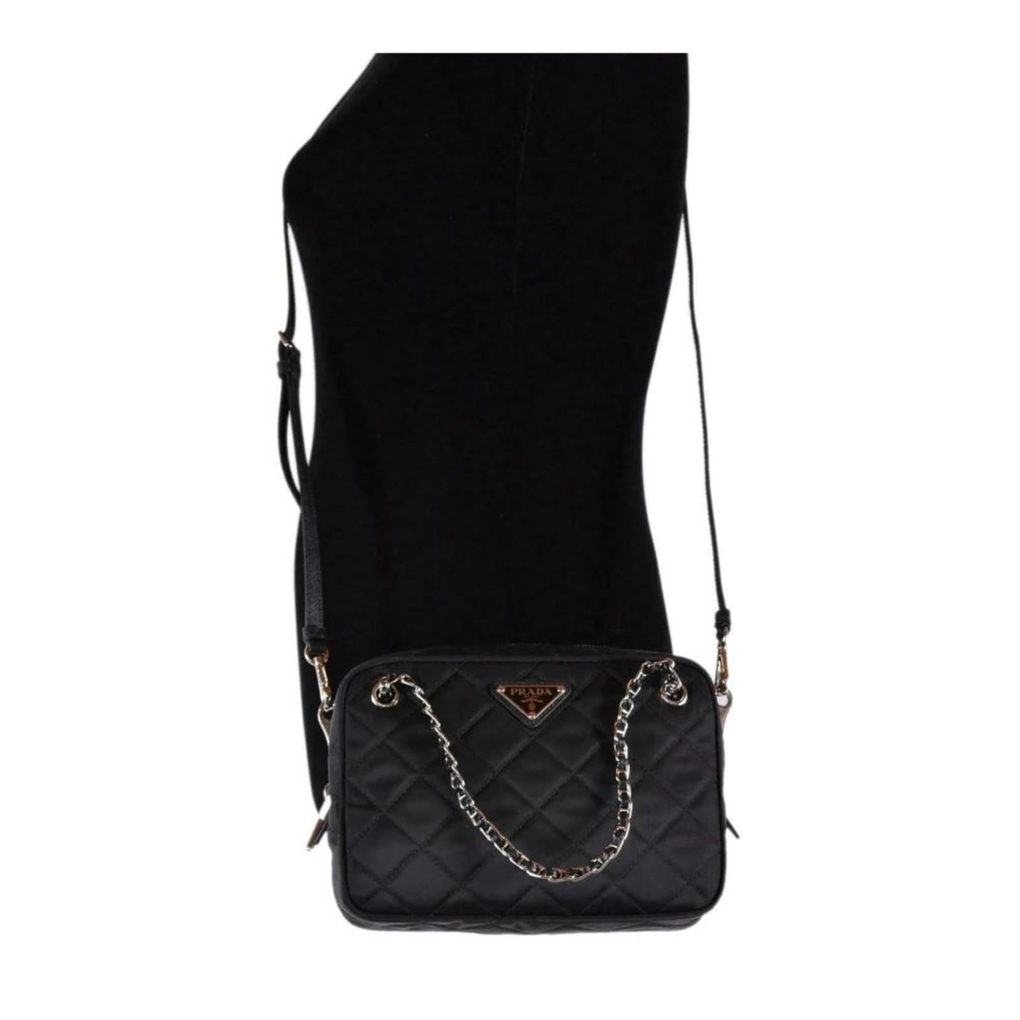 Prada Quilted Black Crossbody Bag - Trendy Nylon with Logo Charm