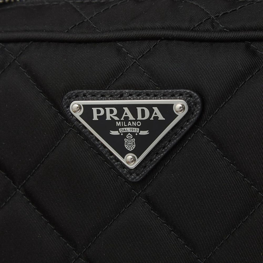 Prada Quilted Black Crossbody Bag - Trendy Nylon with Logo Charm