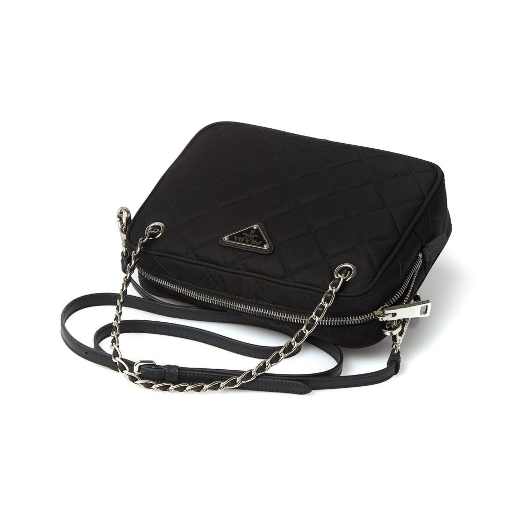 Prada Quilted Black Crossbody Bag - Trendy Nylon with Logo Charm