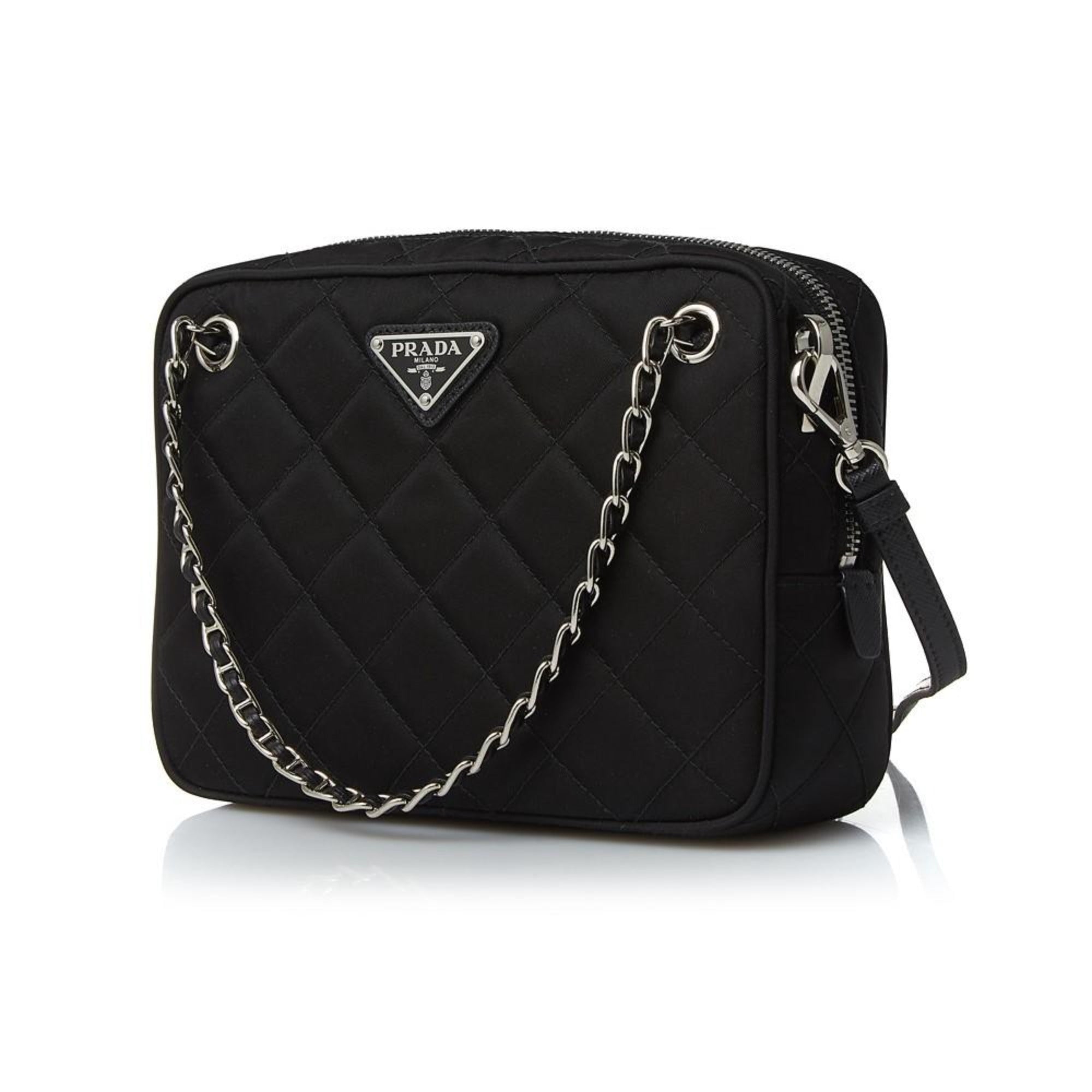 Prada Quilted Black Crossbody Bag - Trendy Nylon with Logo Charm
