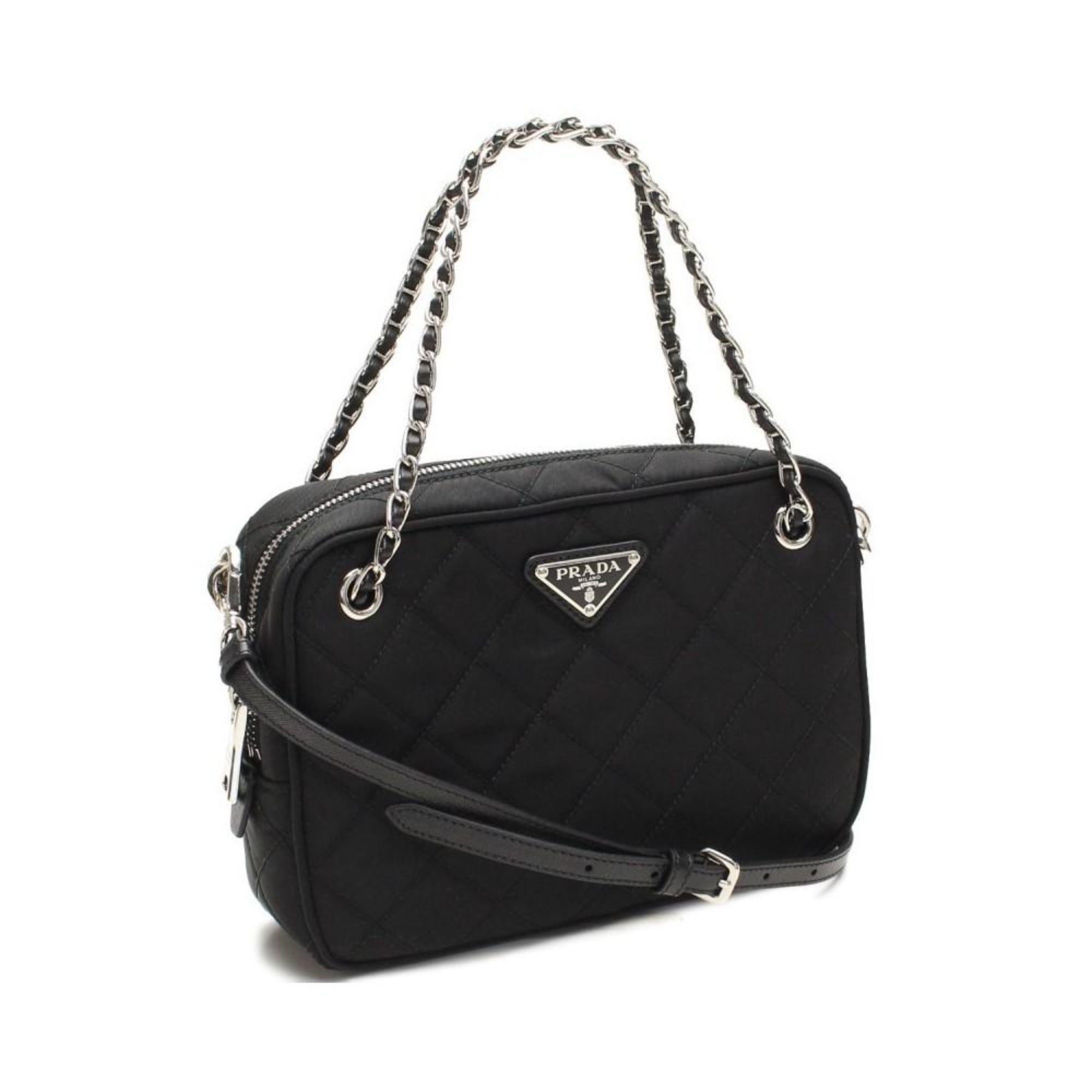 Prada Quilted Black Crossbody Bag - Trendy Nylon with Logo Charm
