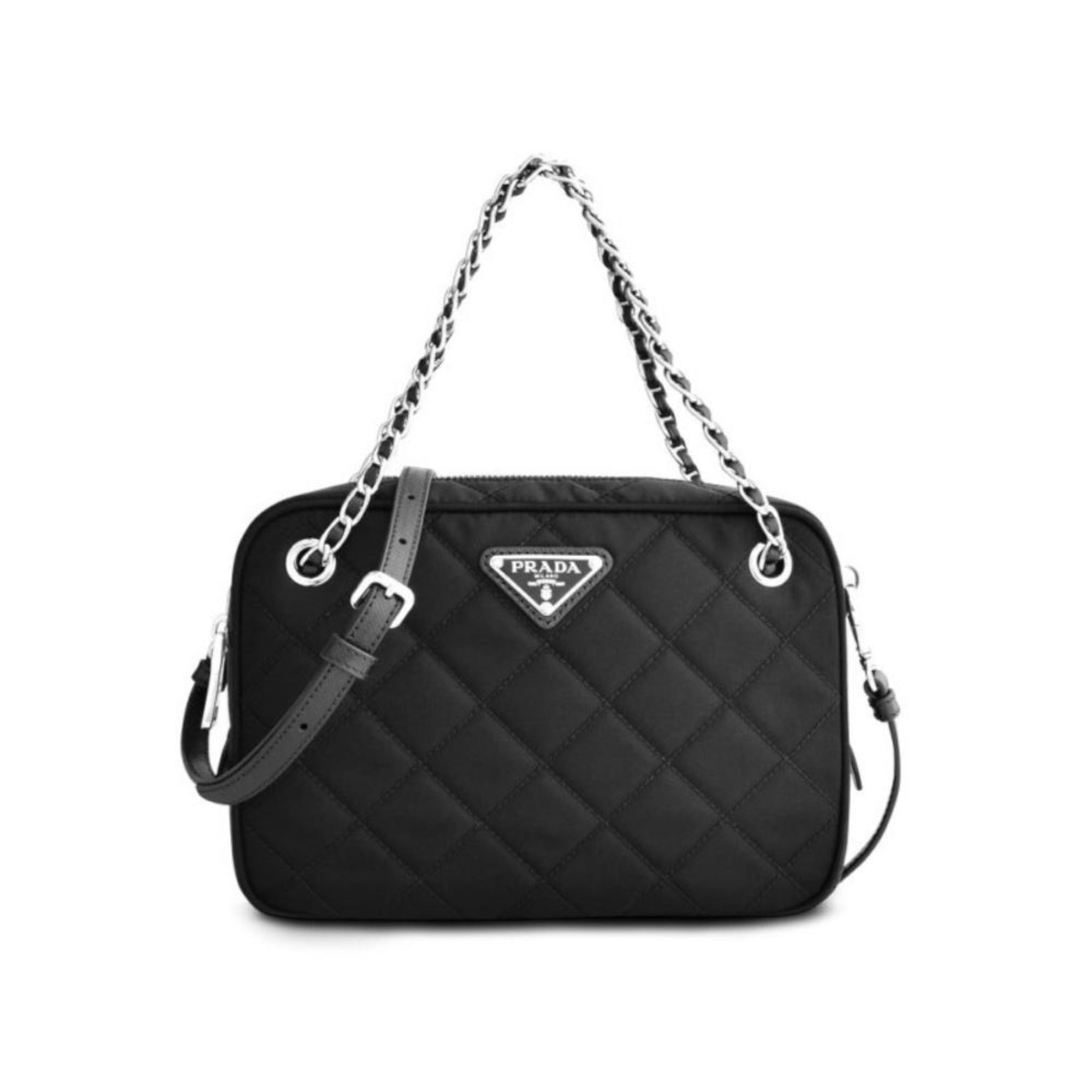 Prada Quilted Black Crossbody Bag - Trendy Nylon with Logo Charm
