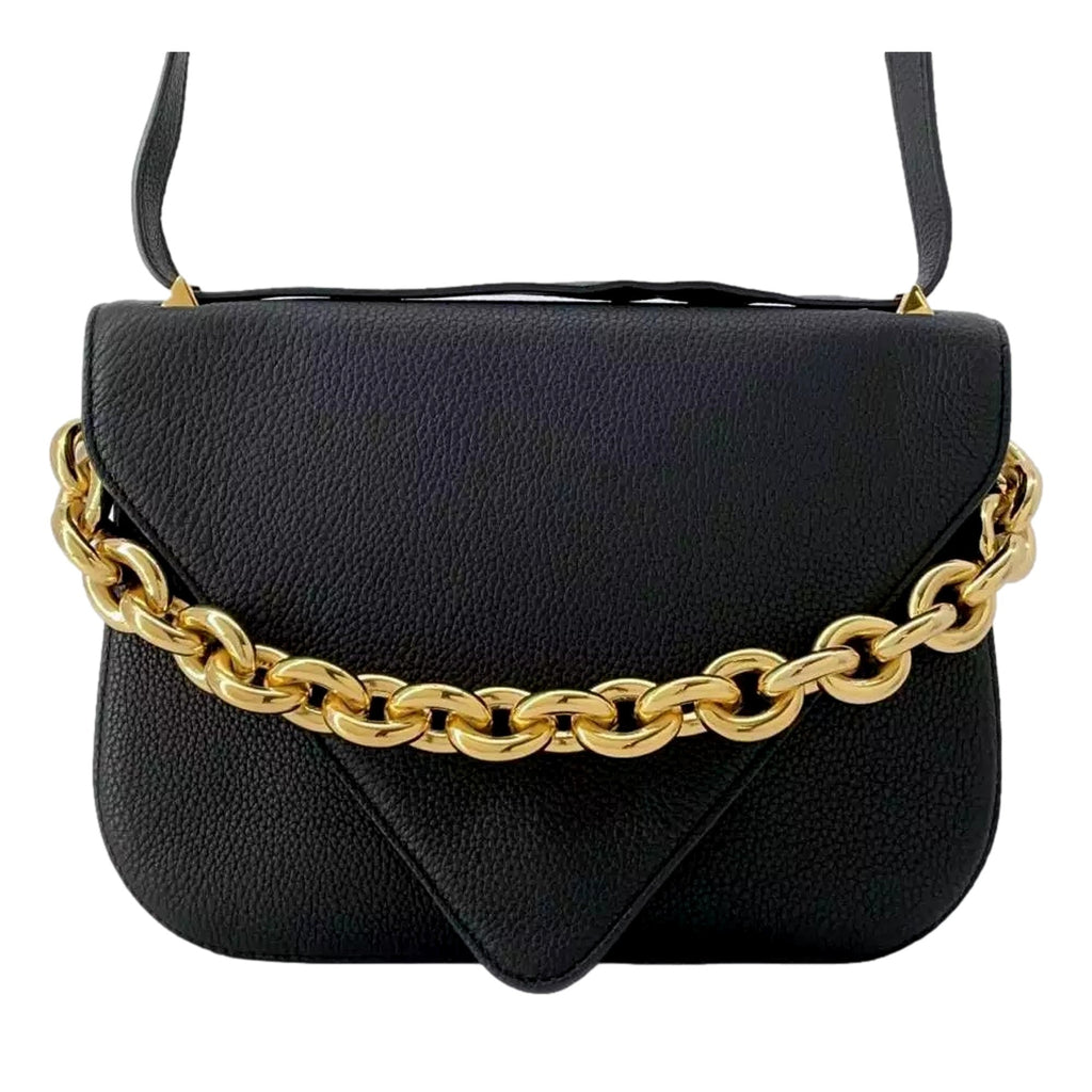 Bottega Veneta Shoulder Bag: Elegant Black & Gold Leather Purse