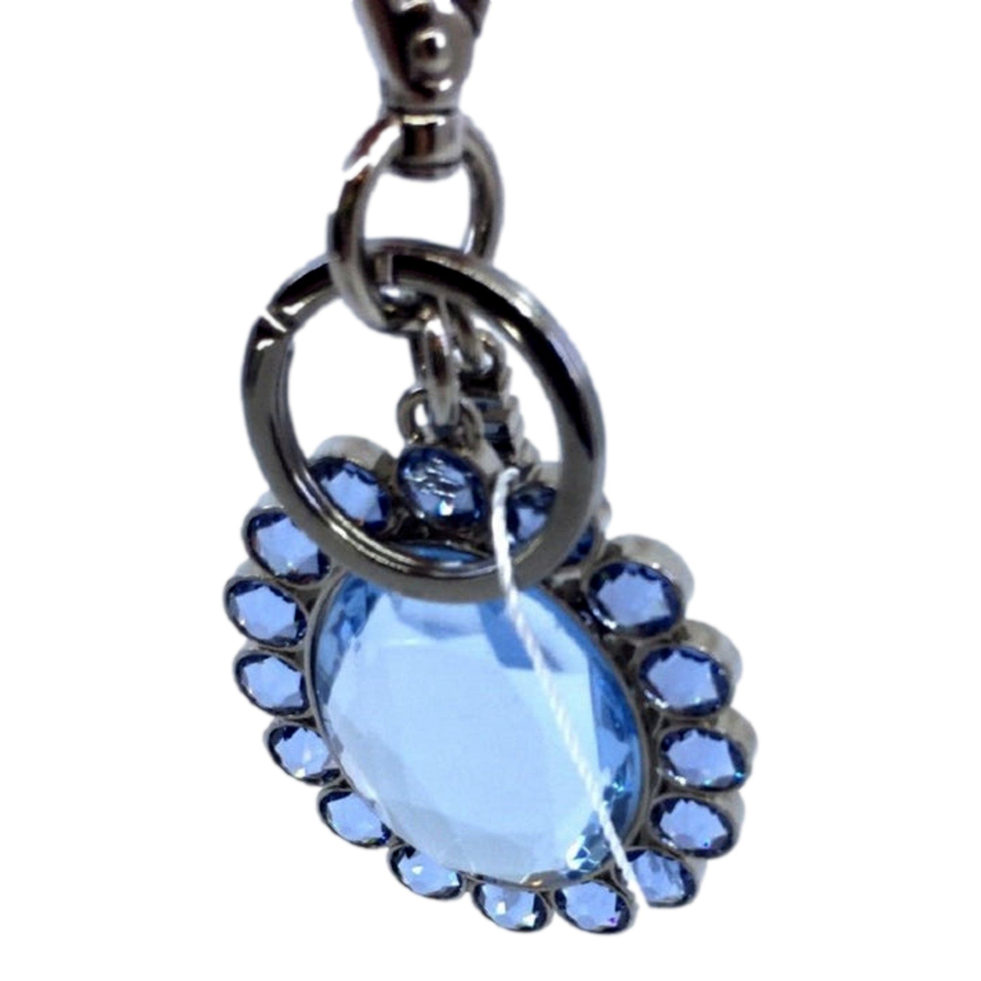 Miu Miu Crystal Key Chain - Elegant Rhinestone Bag Charm, Light Blue