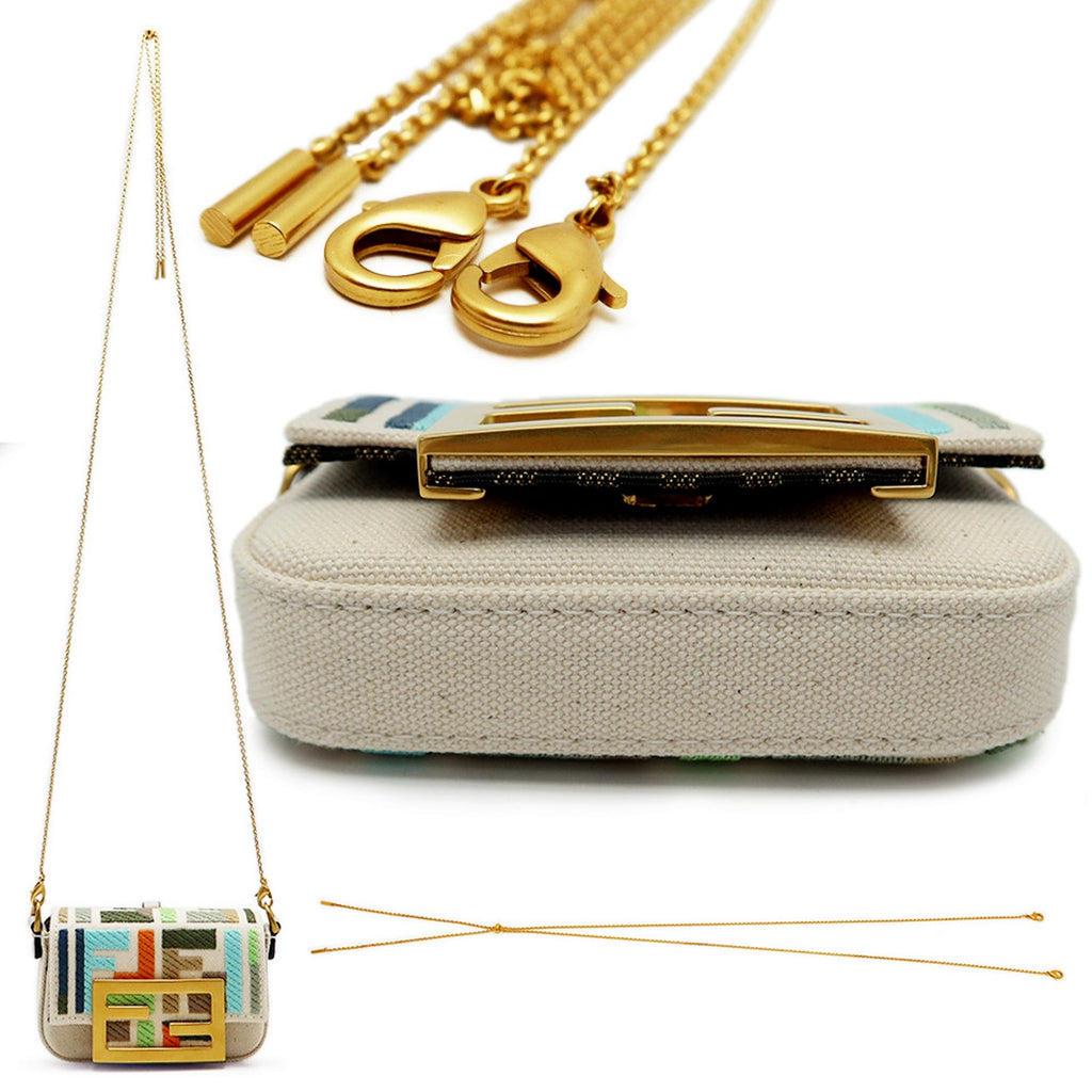 Fendi Canvas FF Embroidery Nano Baguette Charm - Beige Multicolor