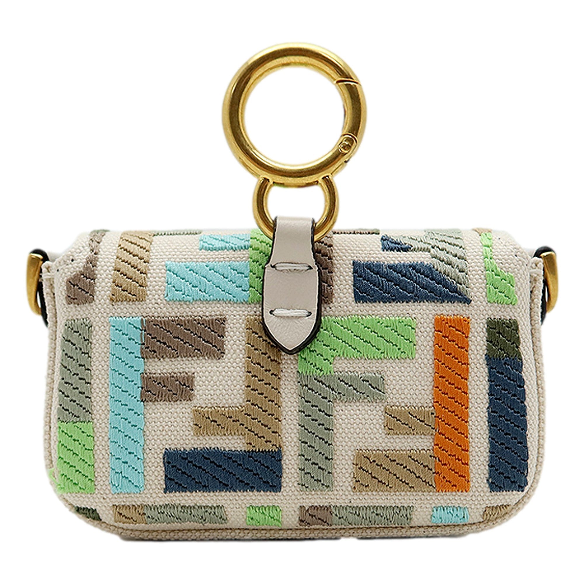 Fendi Canvas FF Embroidery Nano Baguette Charm - Beige Multicolor