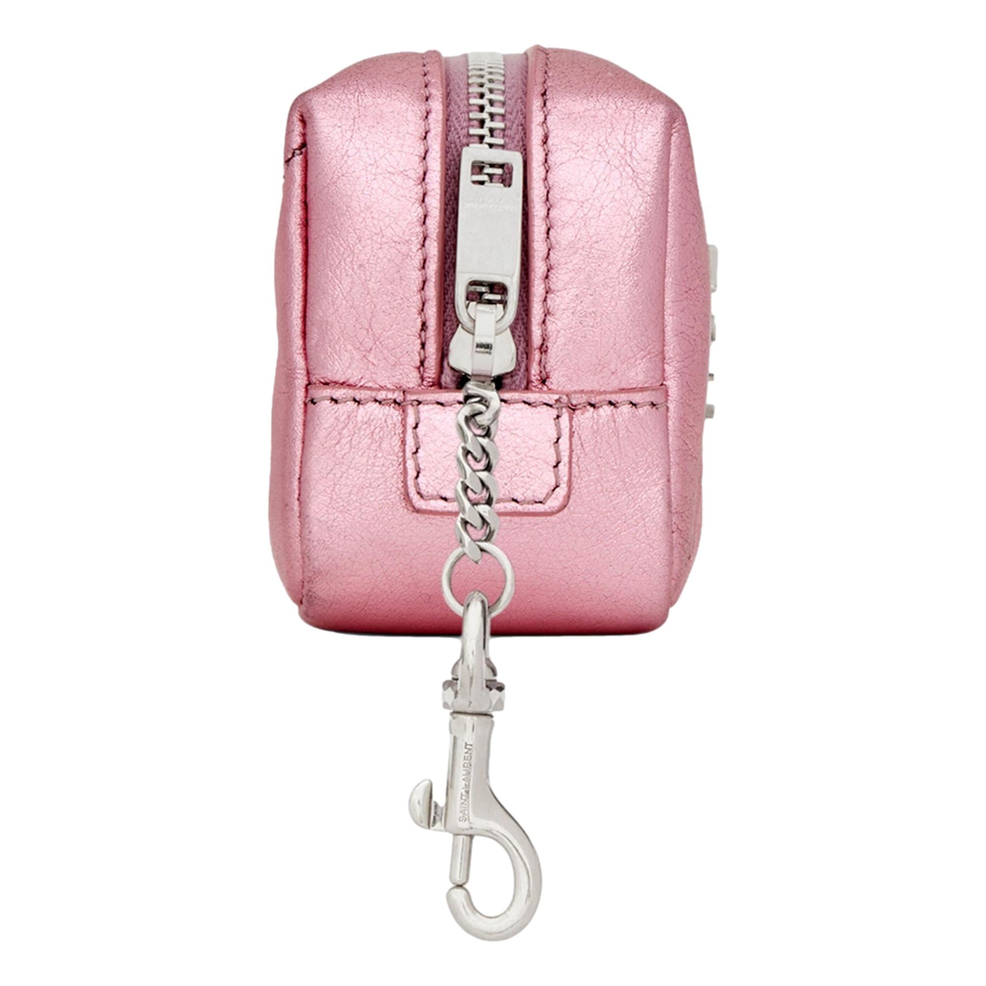 Shop Saint Laurent YSL Leather Keyring - Pink, Chic & Sophisticated