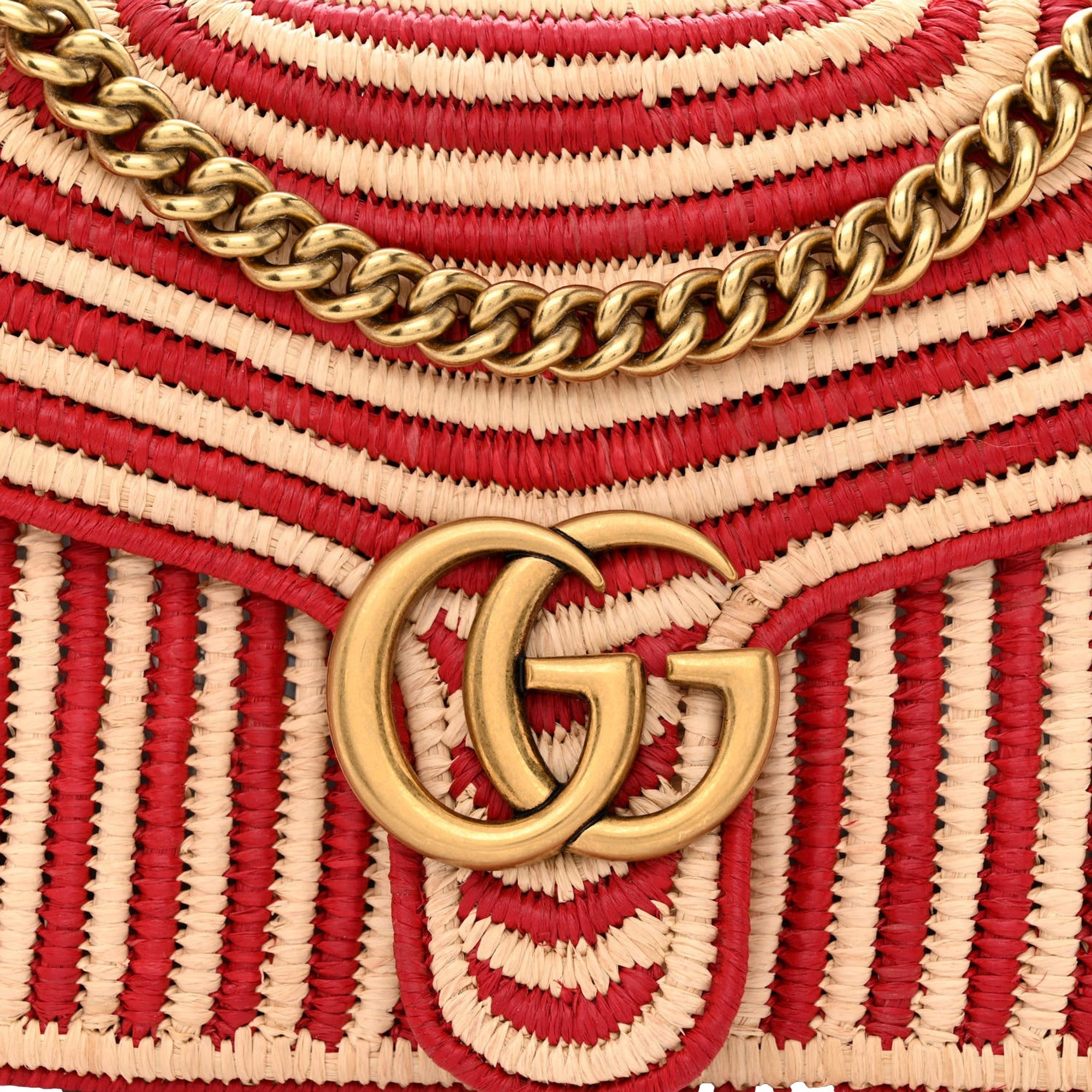 Gucci Marmont Raffia Shoulder Bag - Chic Summer Style in Hibiscus Red