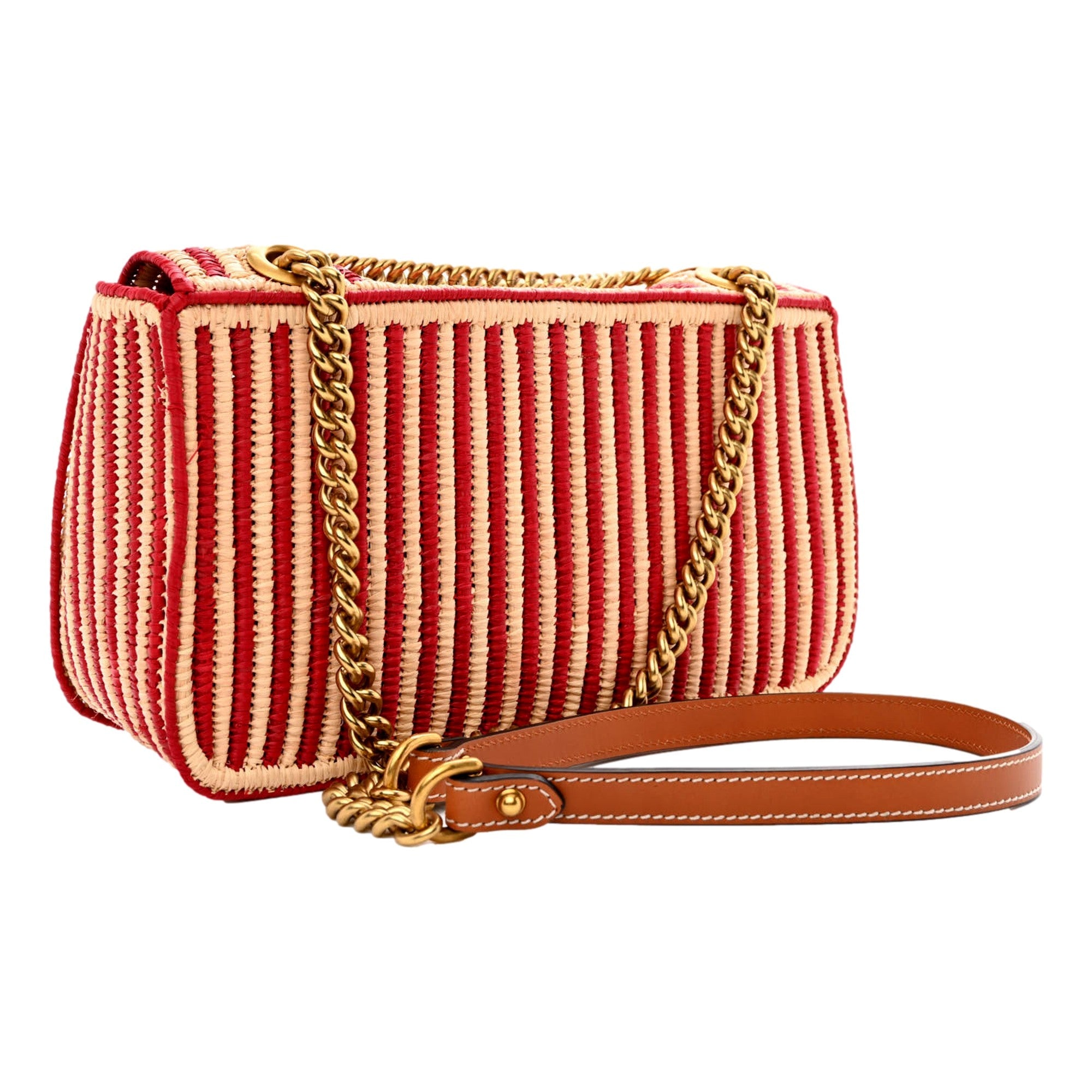 Gucci Marmont Raffia Shoulder Bag - Chic Summer Style in Hibiscus Red
