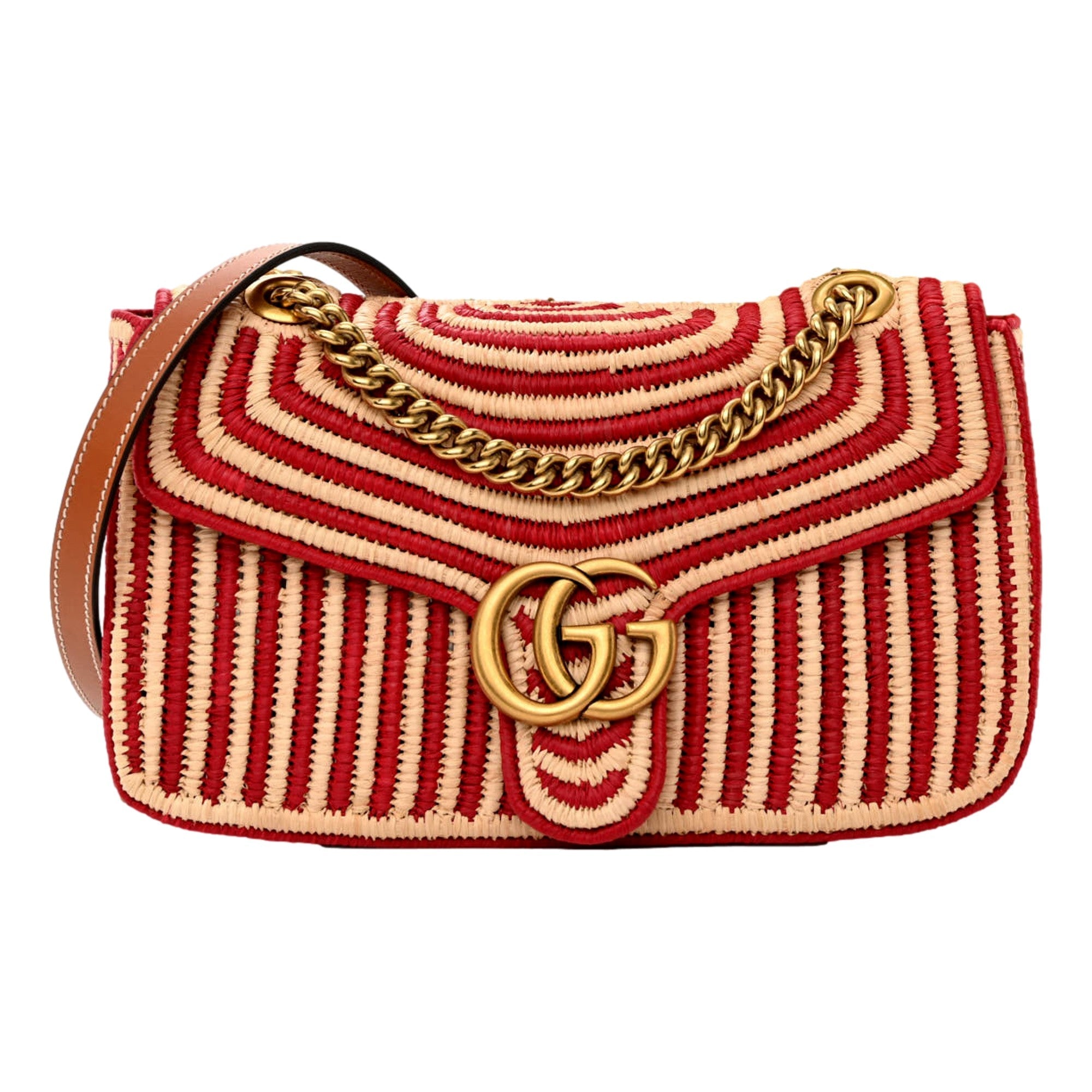 Gucci Marmont Raffia Shoulder Bag - Chic Summer Style in Hibiscus Red
