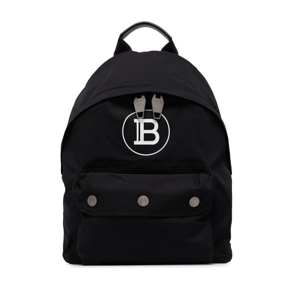 Balmain B-Back Logo Backpack - Sleek Black Nylon & White Accents