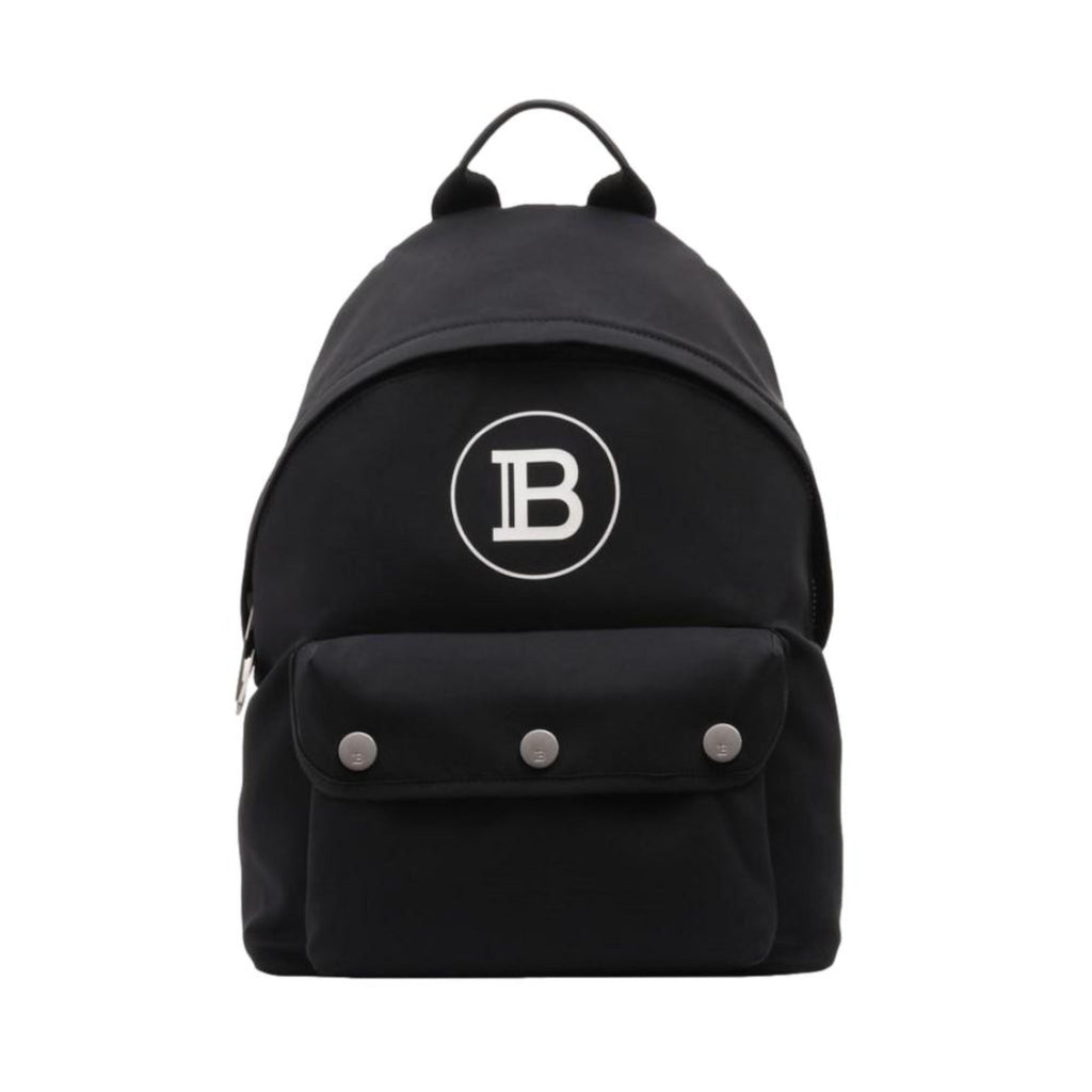 Balmain B-Back Logo Backpack - Sleek Black Nylon & White Accents