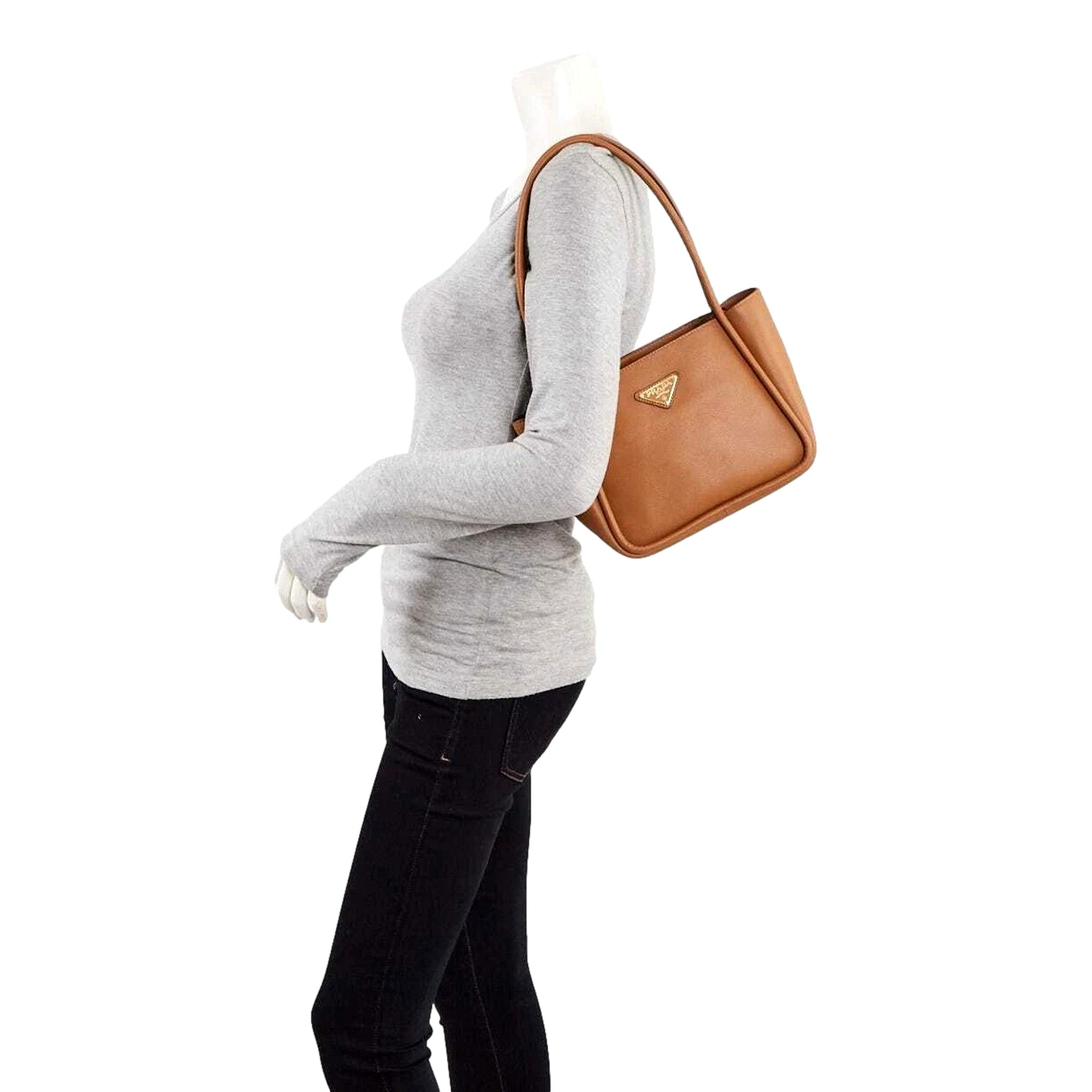 Prada Caramel Brown Leather Tote - Chic Italian Luxury Handbag