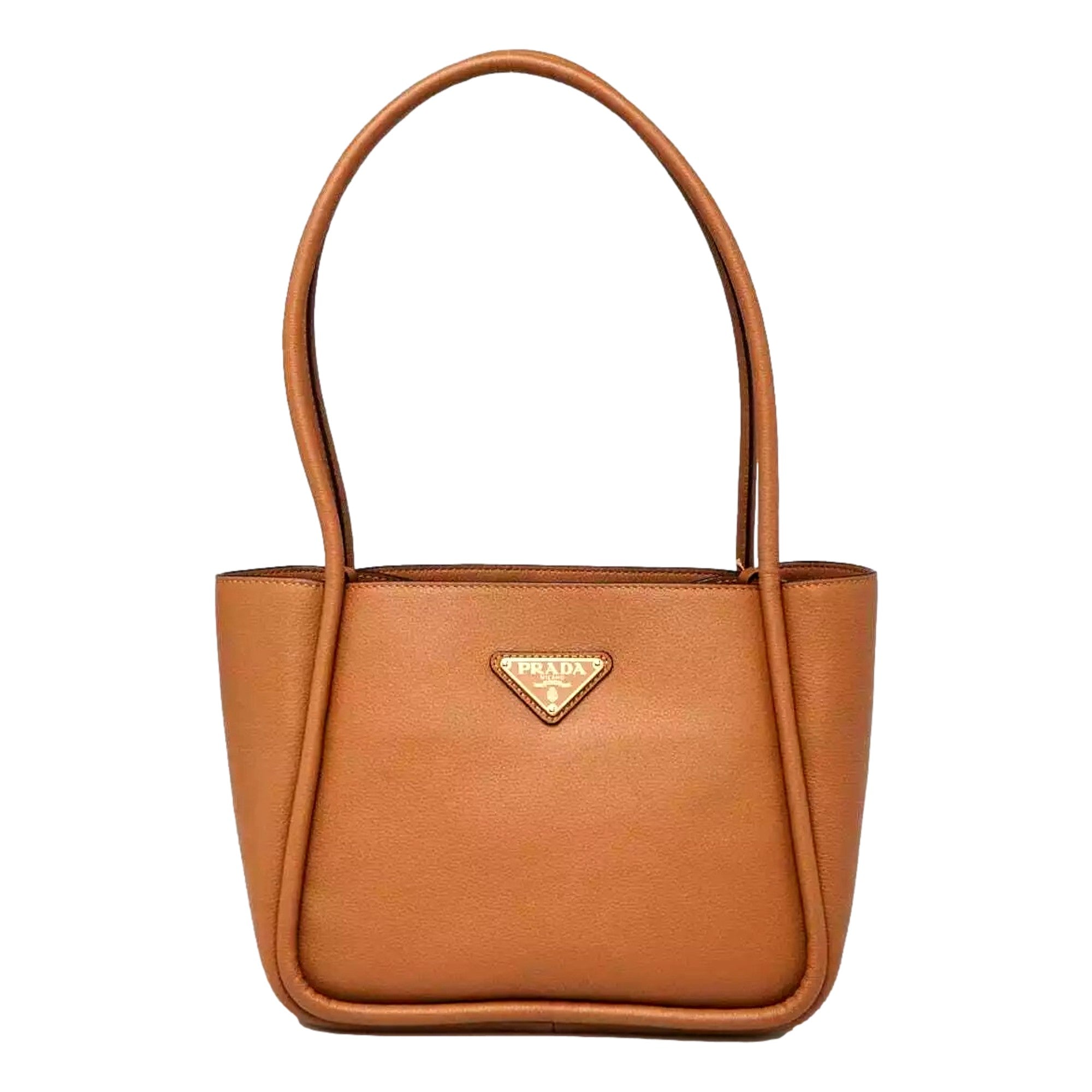 Prada Caramel Brown Leather Tote - Chic Italian Luxury Handbag