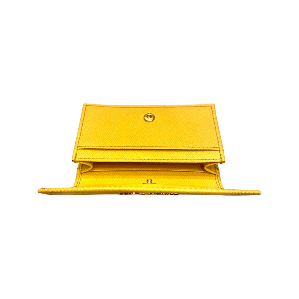 Prada Saffiano Yellow Leather Card Case Wallet - Stylish & Practical