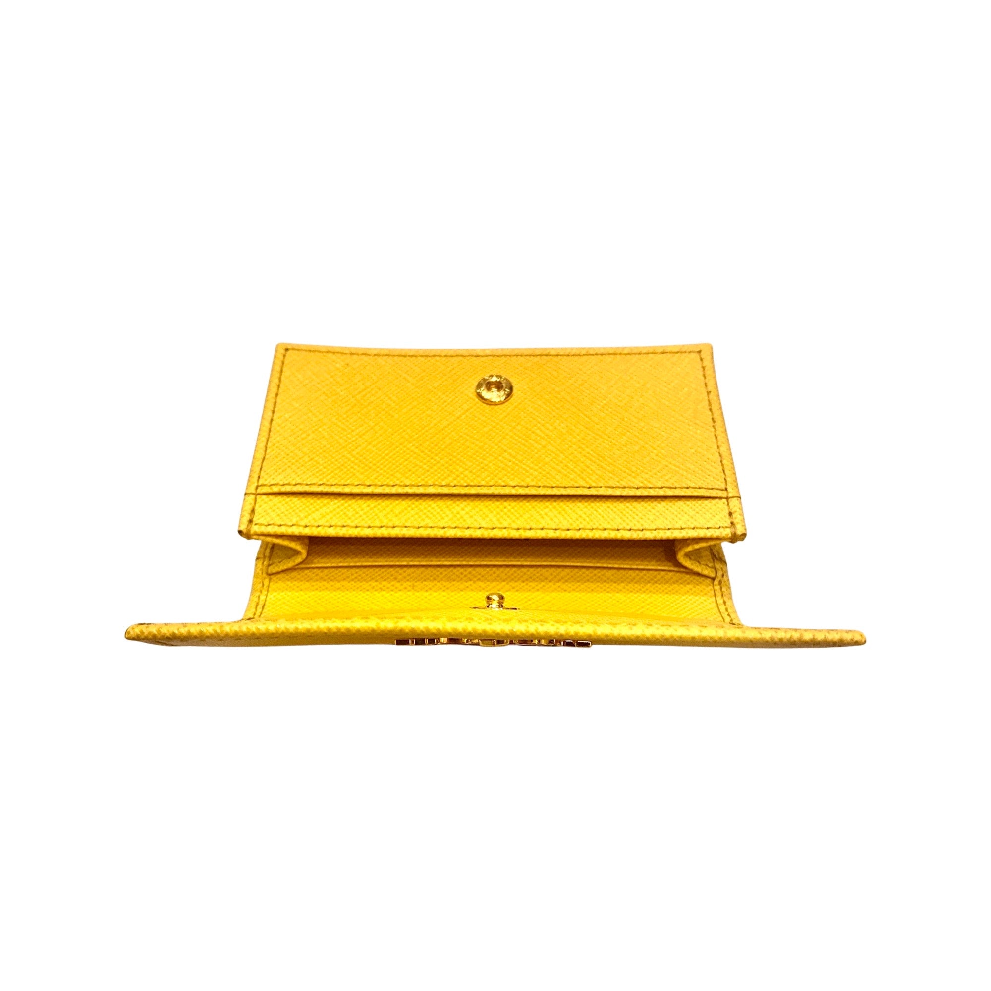 Prada Saffiano Yellow Leather Card Case Wallet - Stylish & Practical
