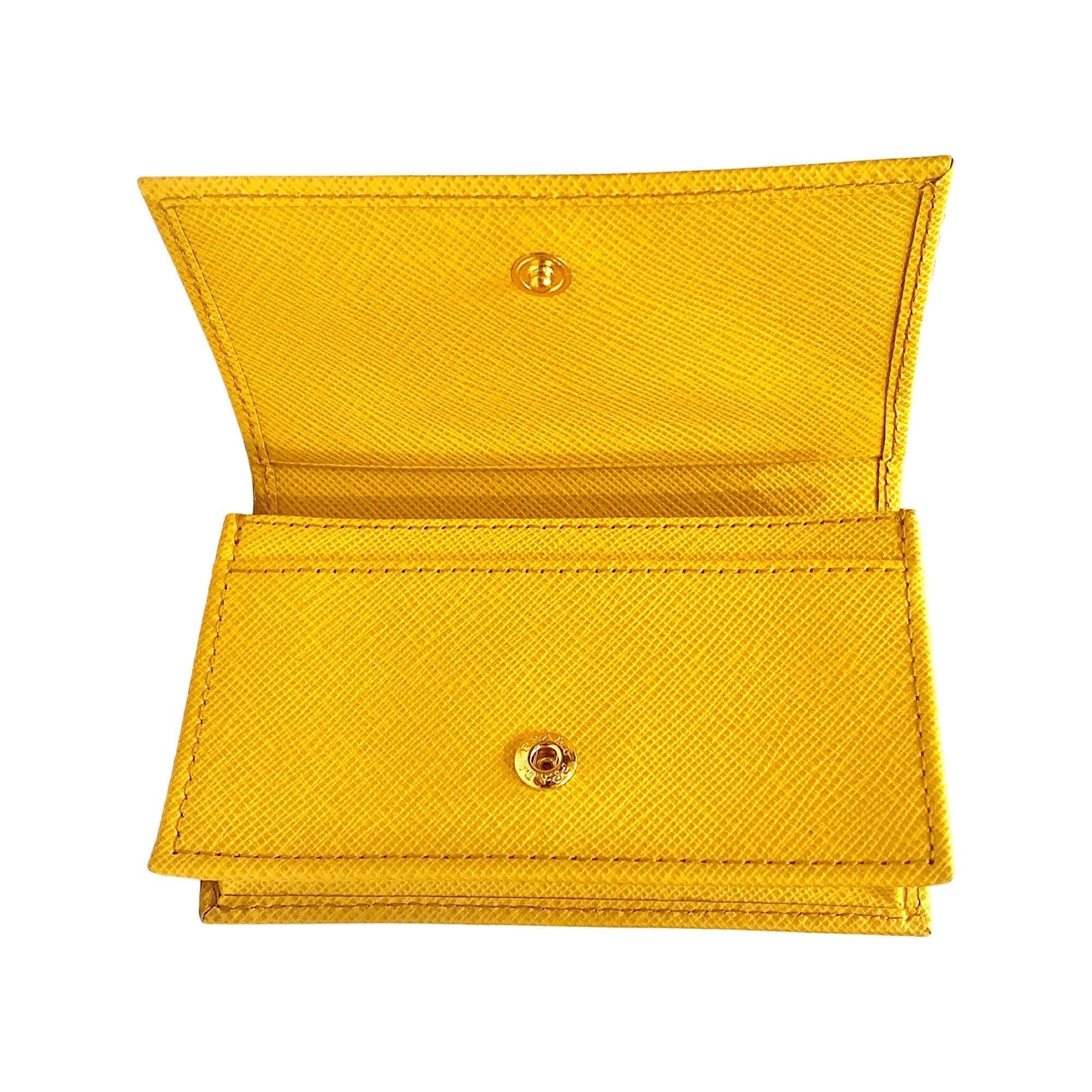 Prada Saffiano Yellow Leather Card Case Wallet - Stylish & Practical