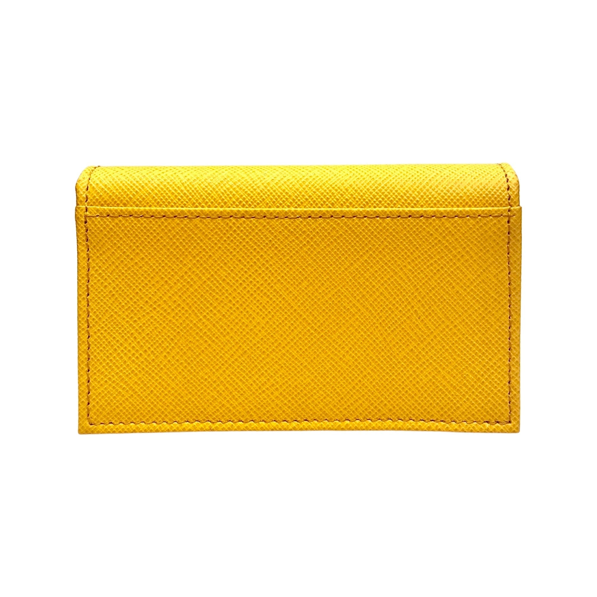 Prada Saffiano Yellow Leather Card Case Wallet - Stylish & Practical