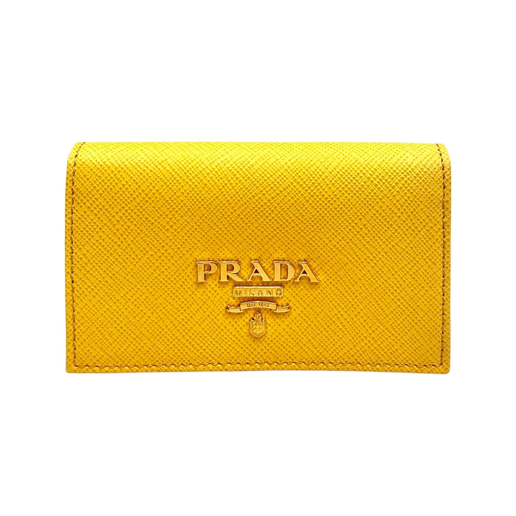 Prada Saffiano Yellow Leather Card Case Wallet - Stylish & Practical