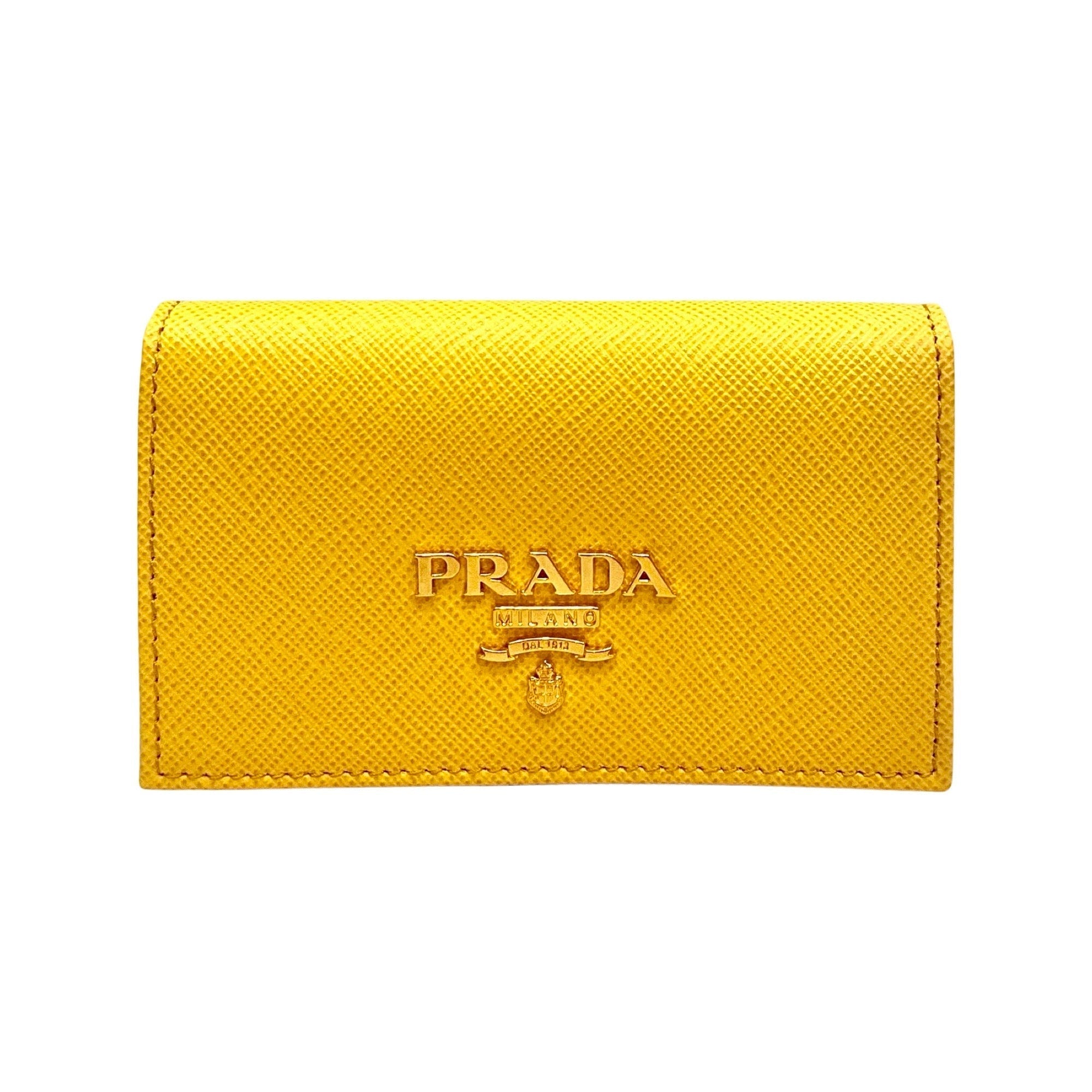 Prada Saffiano Yellow Leather Card Case Wallet - Stylish & Practical