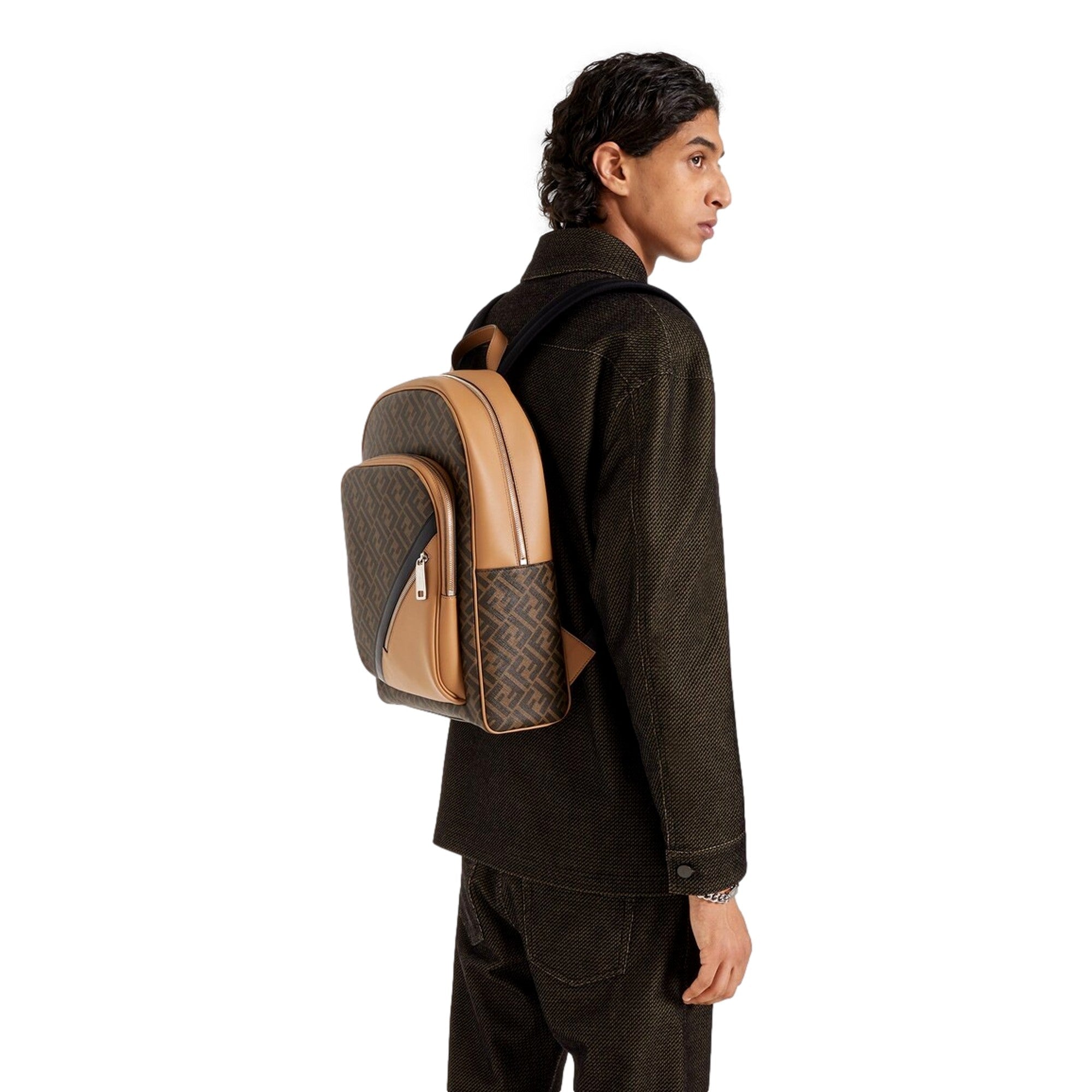 Shop Fendi Diagonal FF Logo Brown Mens Backpack - Stylish & Functional