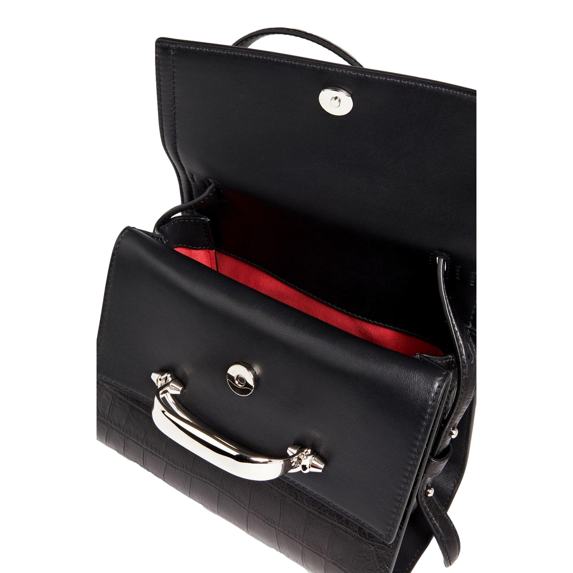 Luxury Black Satchel - Alexander McQueen Croc Print Leather Bag