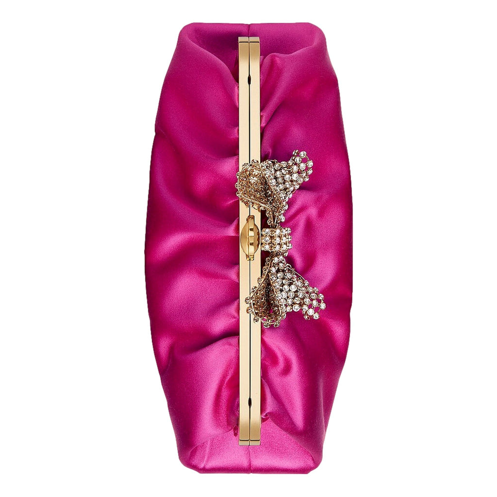 Gucci Fuchsia Satin Clutch with Crystal Bow - Elegant Evening Bag