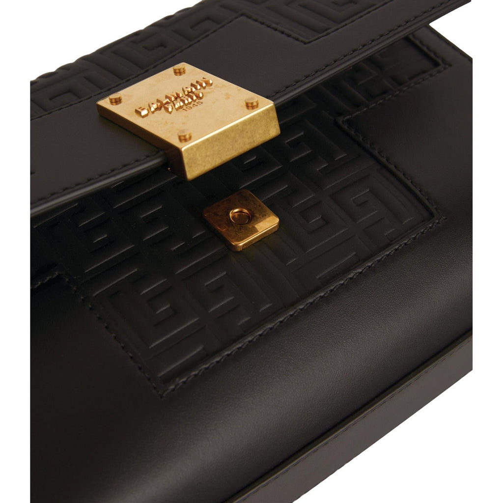 Stylish Balmain Shoulder Bag - Black Leather Embossed Flap, Must-Have!