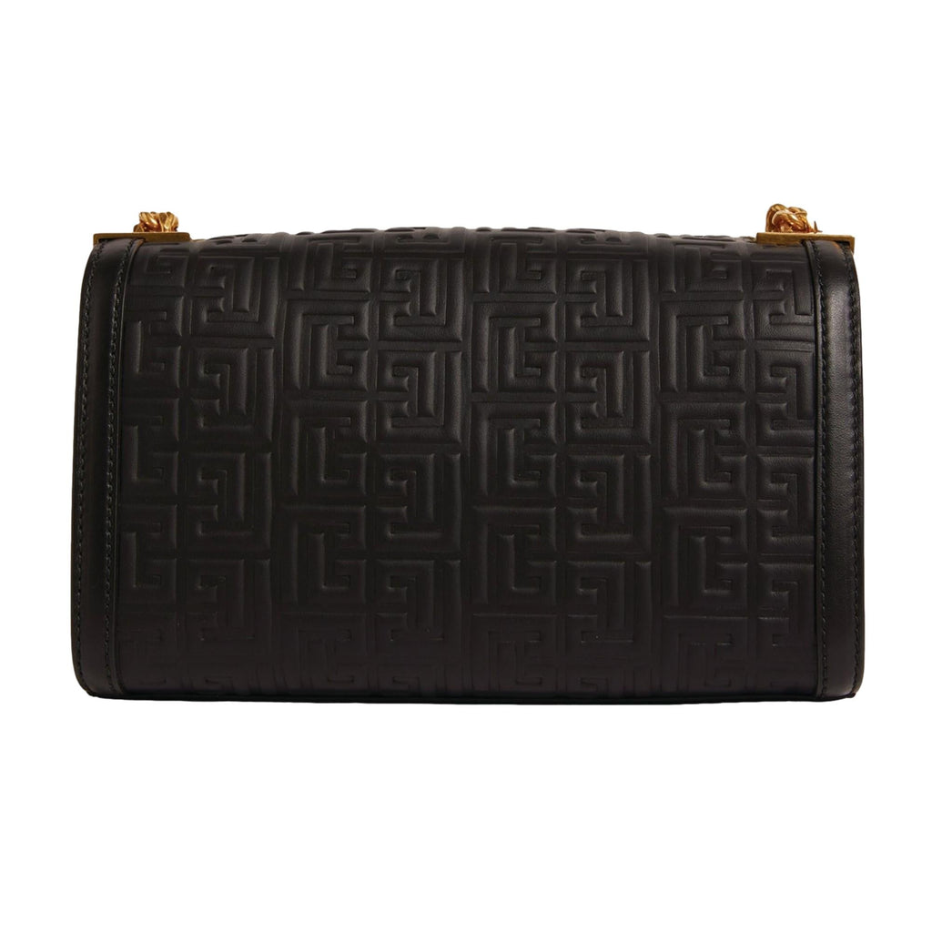 Stylish Balmain Shoulder Bag - Black Leather Embossed Flap, Must-Have!