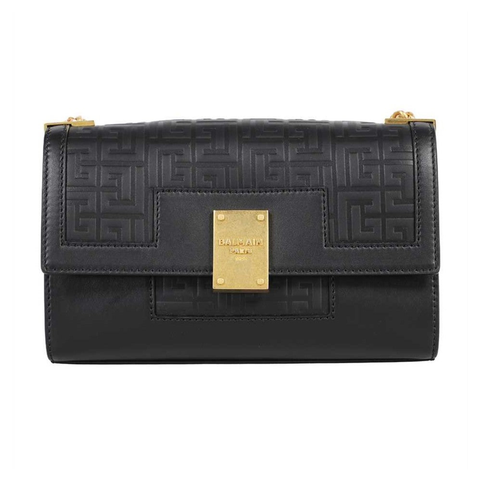 Stylish Balmain Shoulder Bag - Black Leather Embossed Flap, Must-Have!