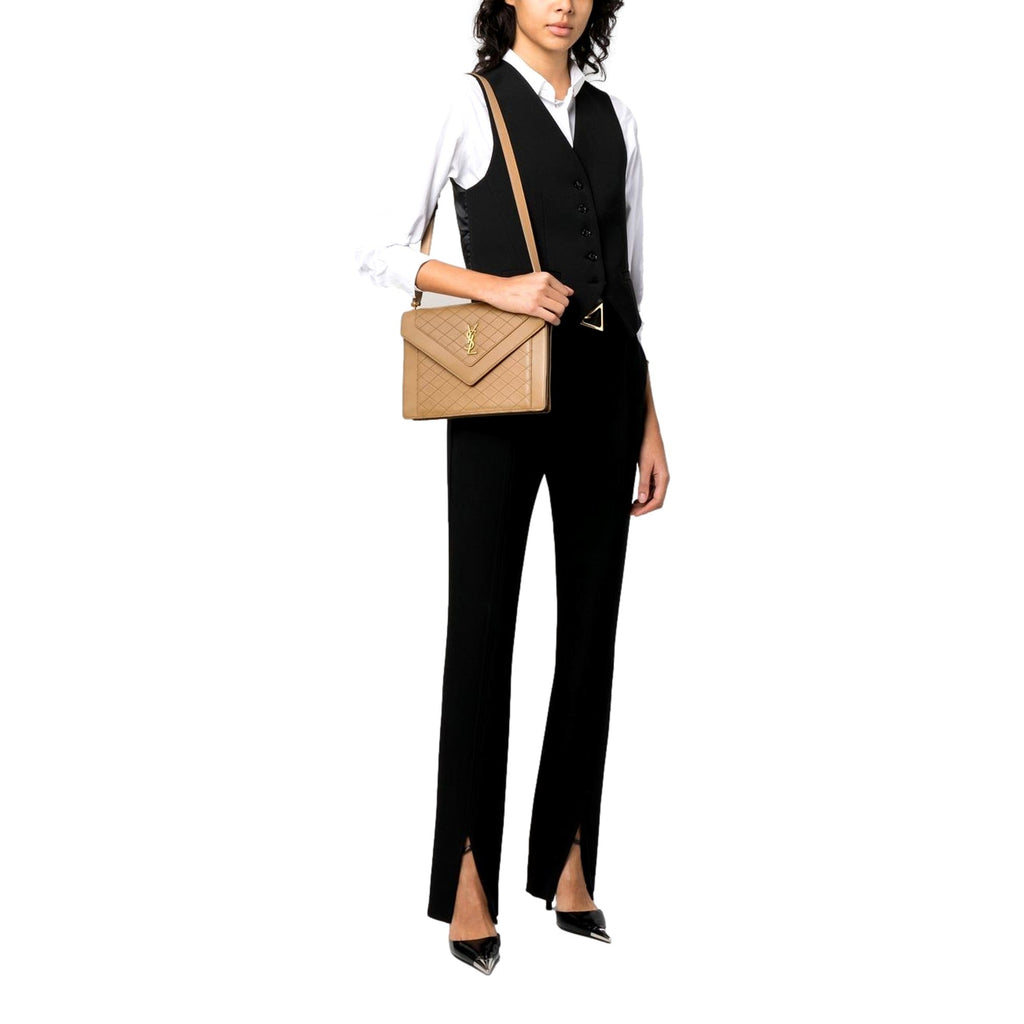 Quilted Brown Leather Bag: Saint Laurent Shoulder Elegance