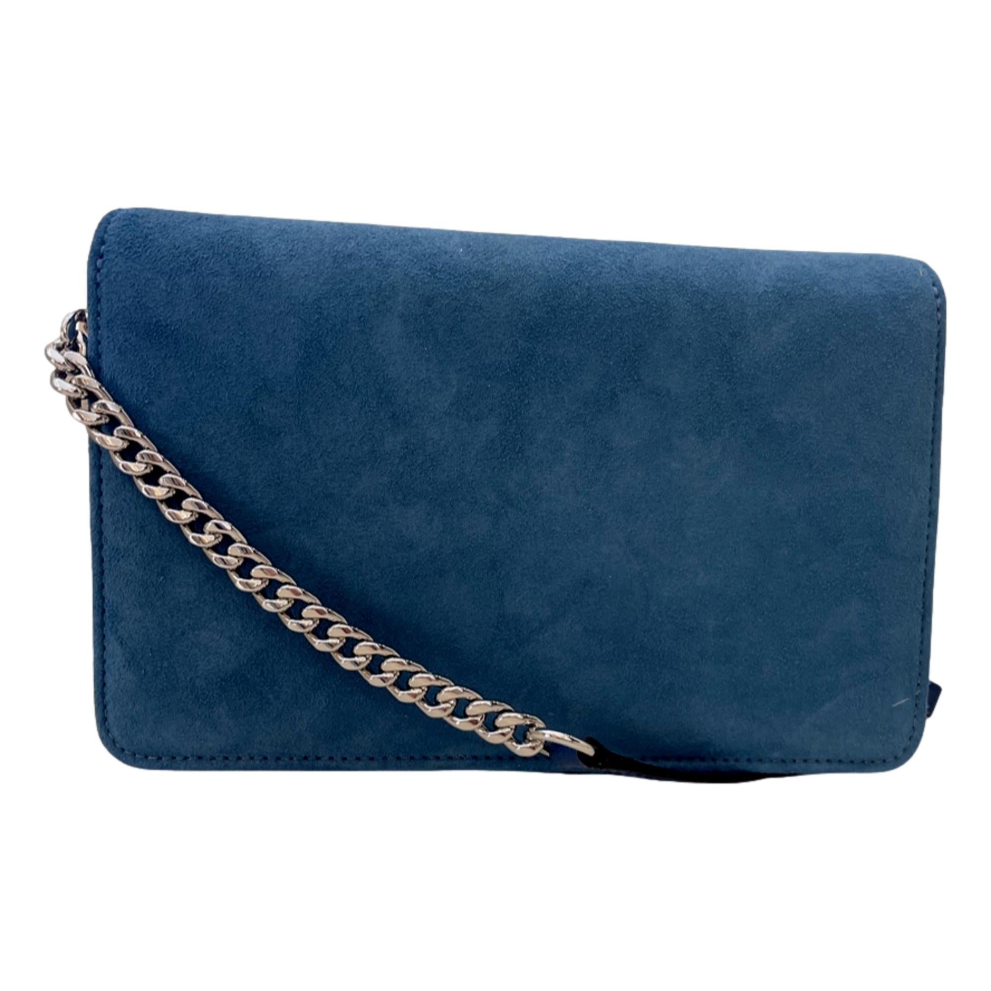 Jimmy Choo Kalina Parrot Blue Suede Chain Wallet - Shop Now