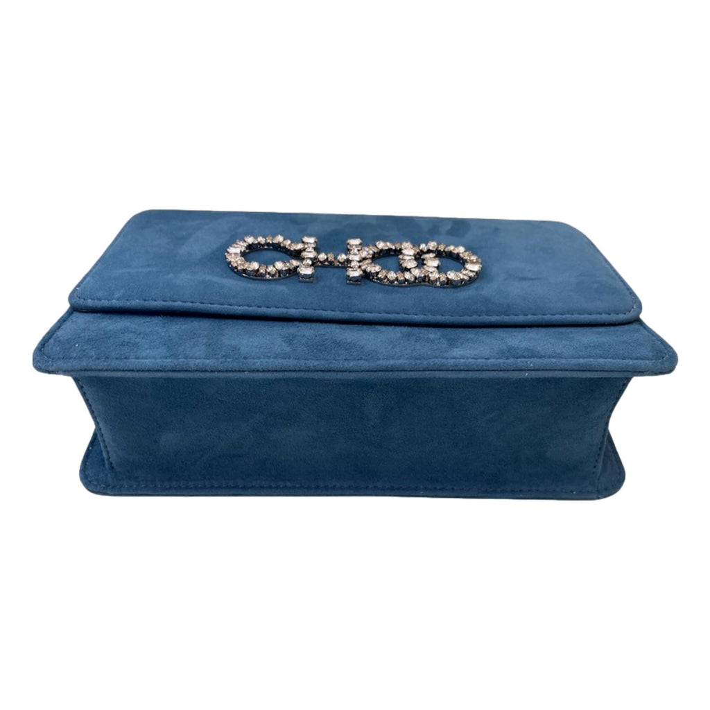 Jimmy Choo Kalina Parrot Blue Suede Chain Wallet - Shop Now