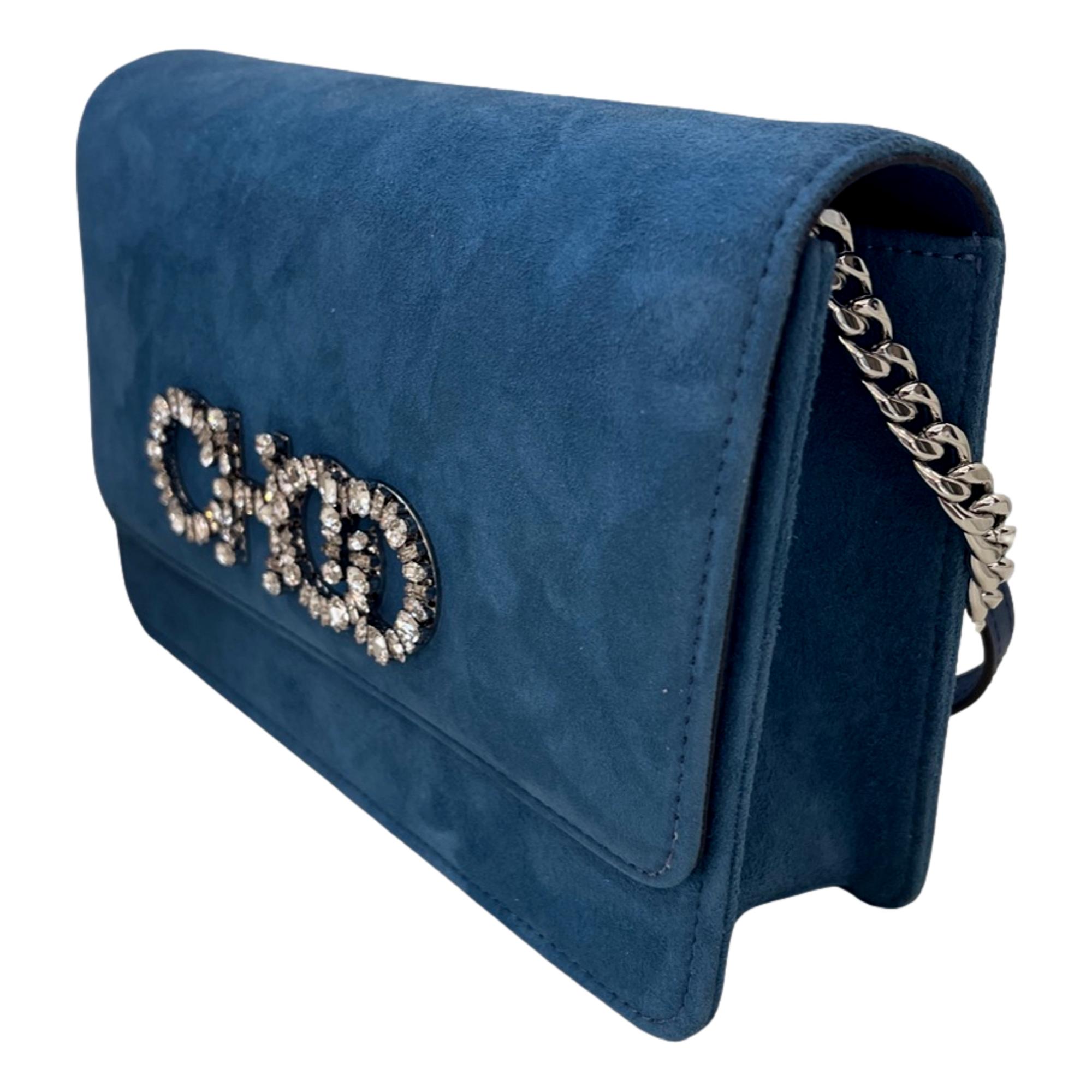 Jimmy Choo Kalina Parrot Blue Suede Chain Wallet - Shop Now
