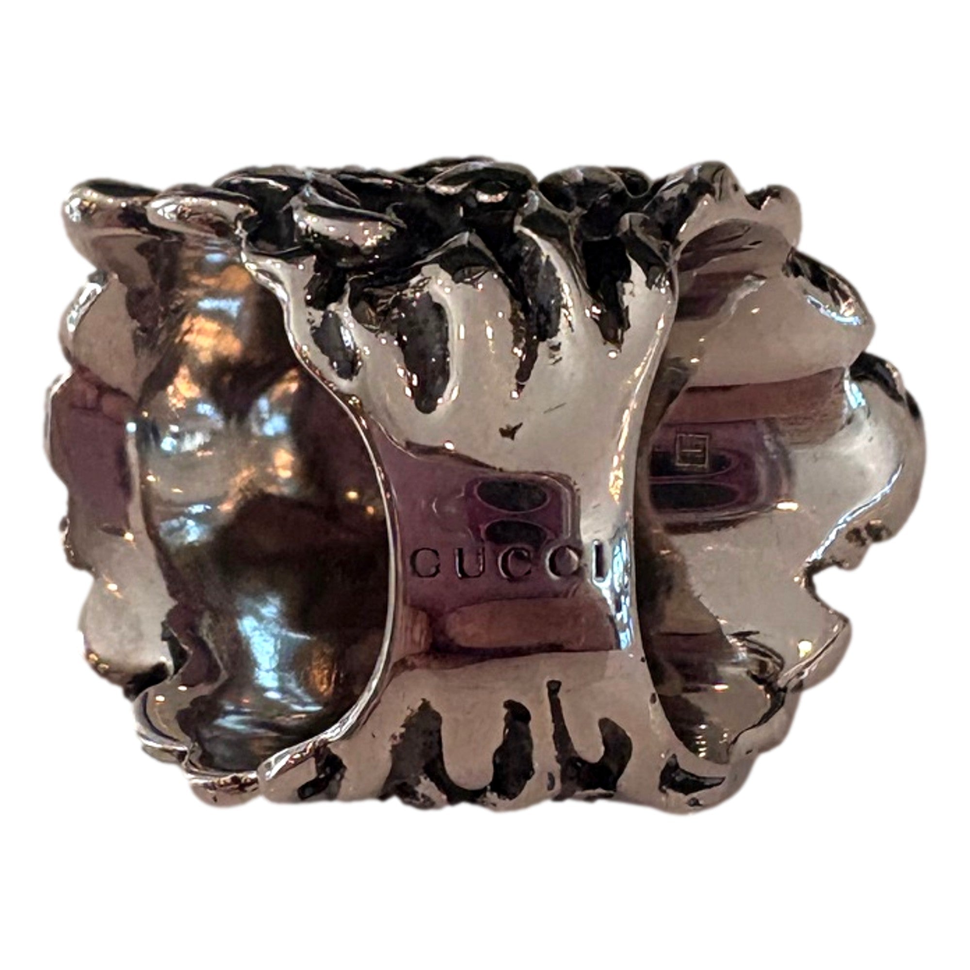 Gucci Lion Head Silver Ring with Pink Crystal - Bold & Elegant Style
