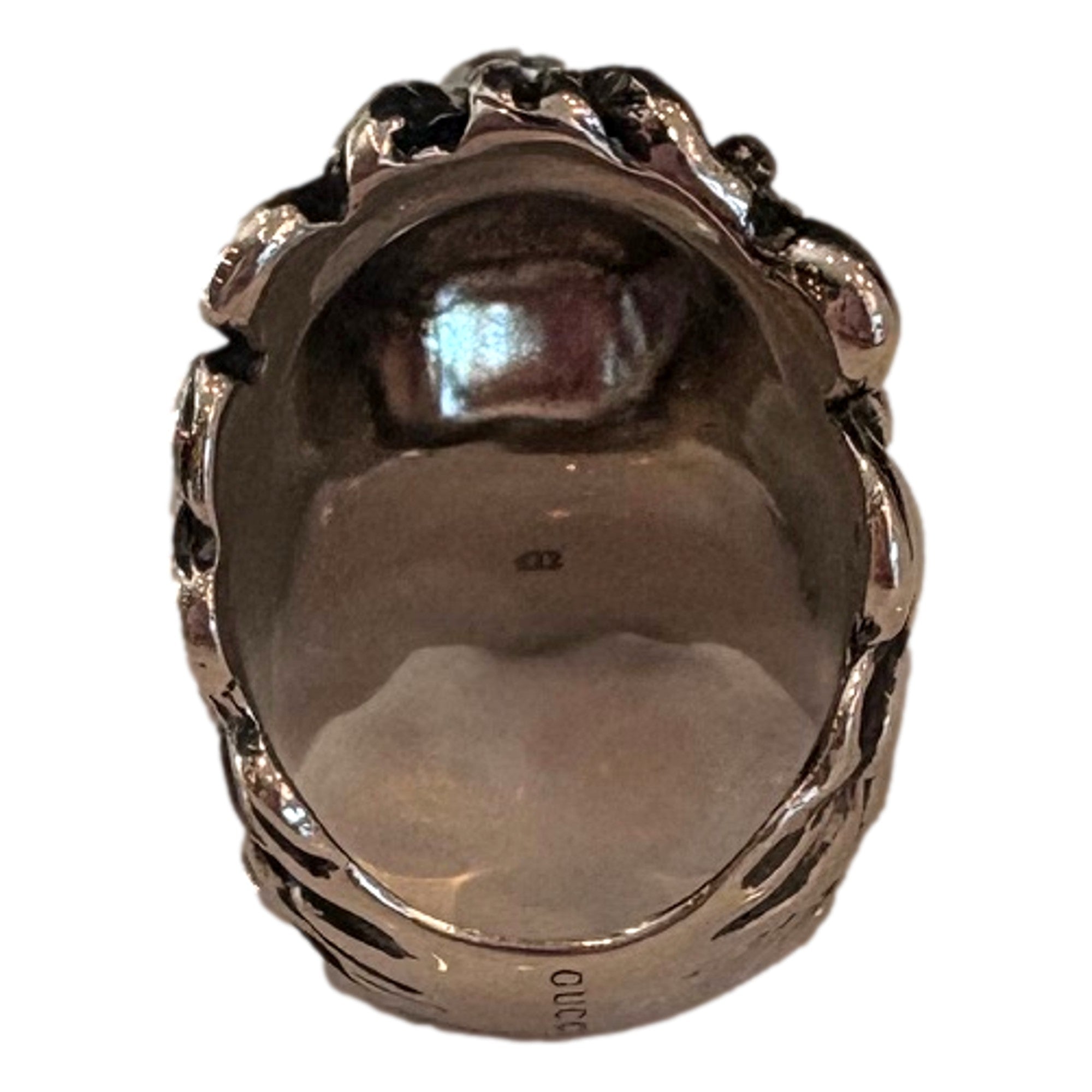 Gucci Lion Head Silver Ring with Pink Crystal - Bold & Elegant Style
