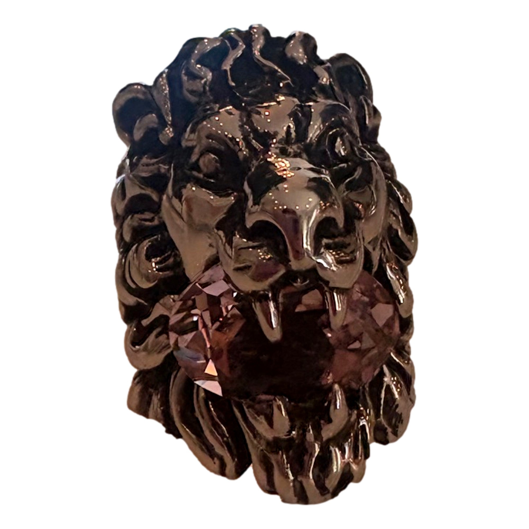 Gucci Lion Head Silver Ring with Pink Crystal - Bold & Elegant Style