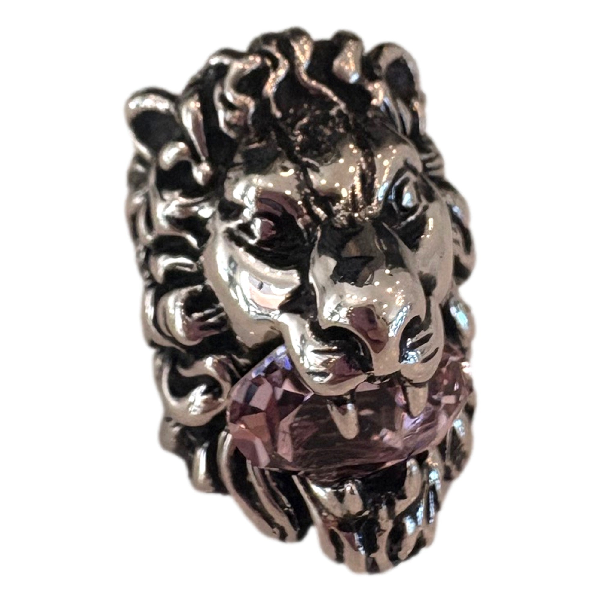 Gucci Lion Head Silver Ring with Pink Crystal - Bold & Elegant Style