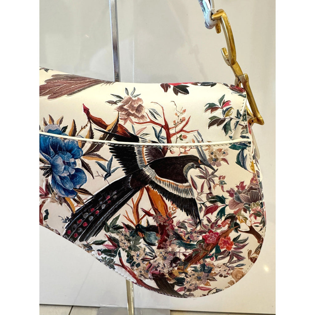 Used Leather Saddle Bag - Dior Floral Print with Gold Detailing