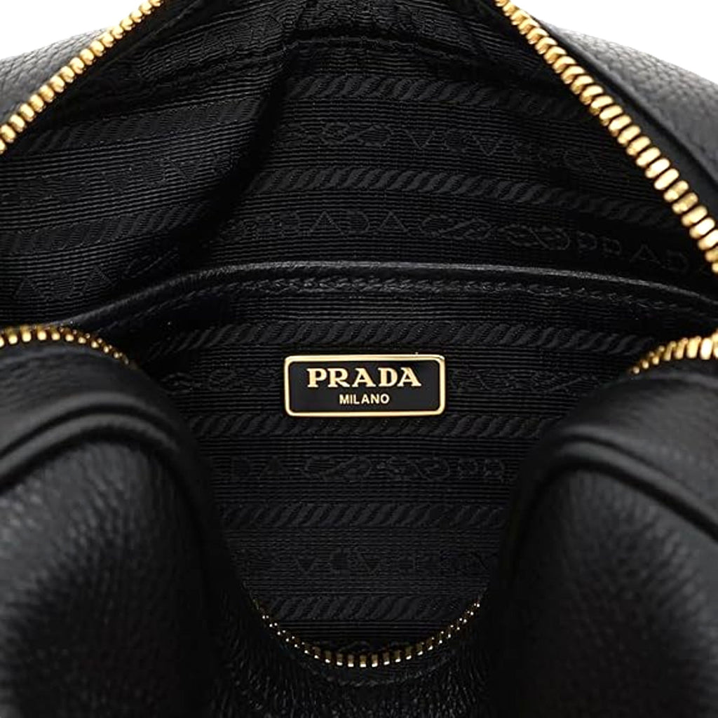 Luxury Black Leather Crossbody Bag | Prada Purse with Web Stripe Strap