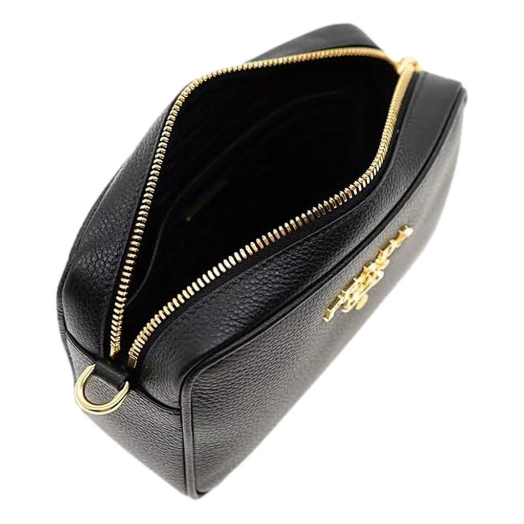 Luxury Black Leather Crossbody Bag | Prada Purse with Web Stripe Strap