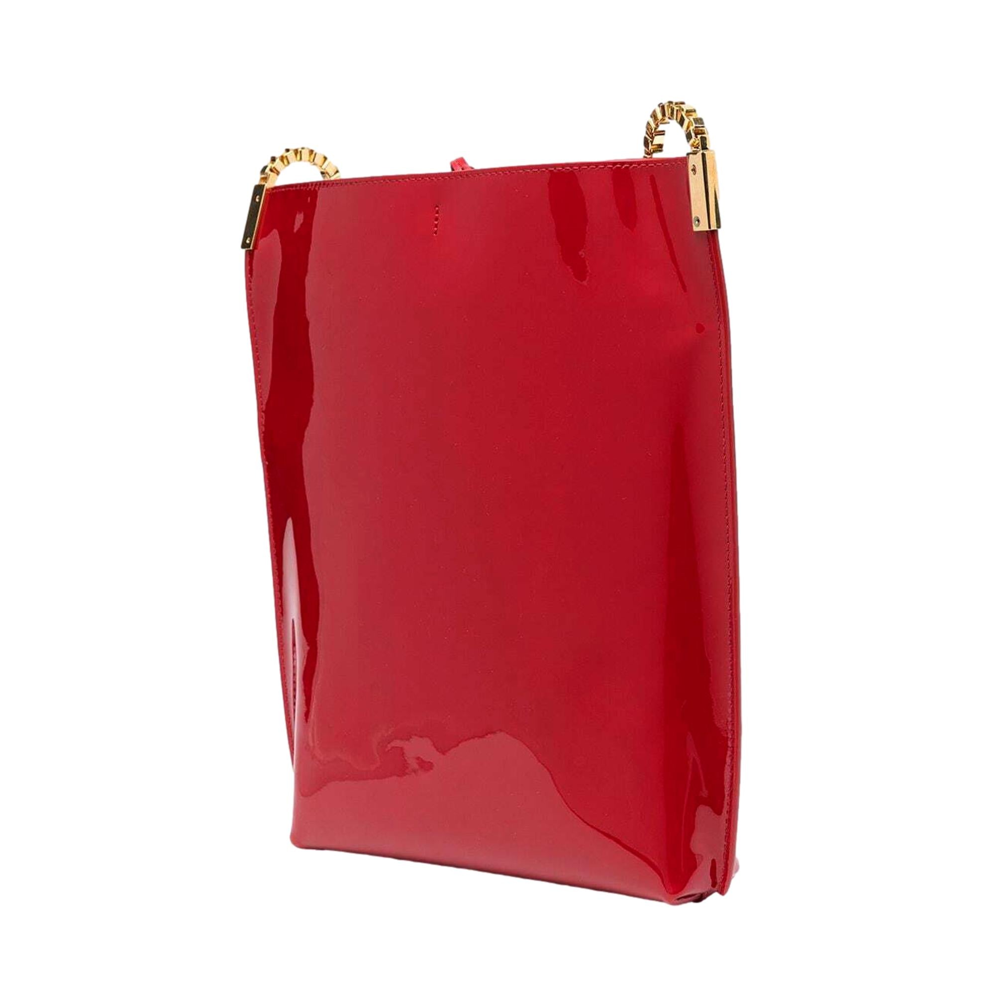 Saint Laurent Chain Hobo Bag - Red Patent Leather Elegance