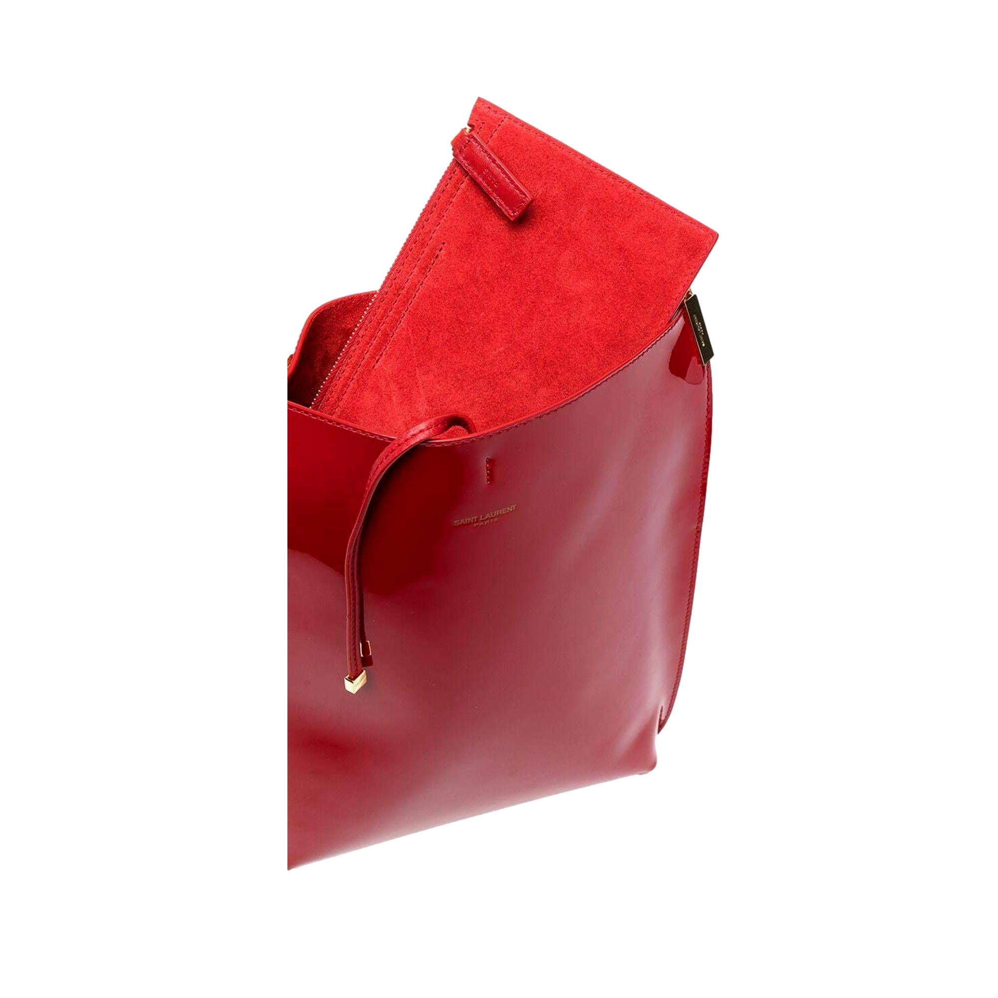 Saint Laurent Chain Hobo Bag - Red Patent Leather Elegance