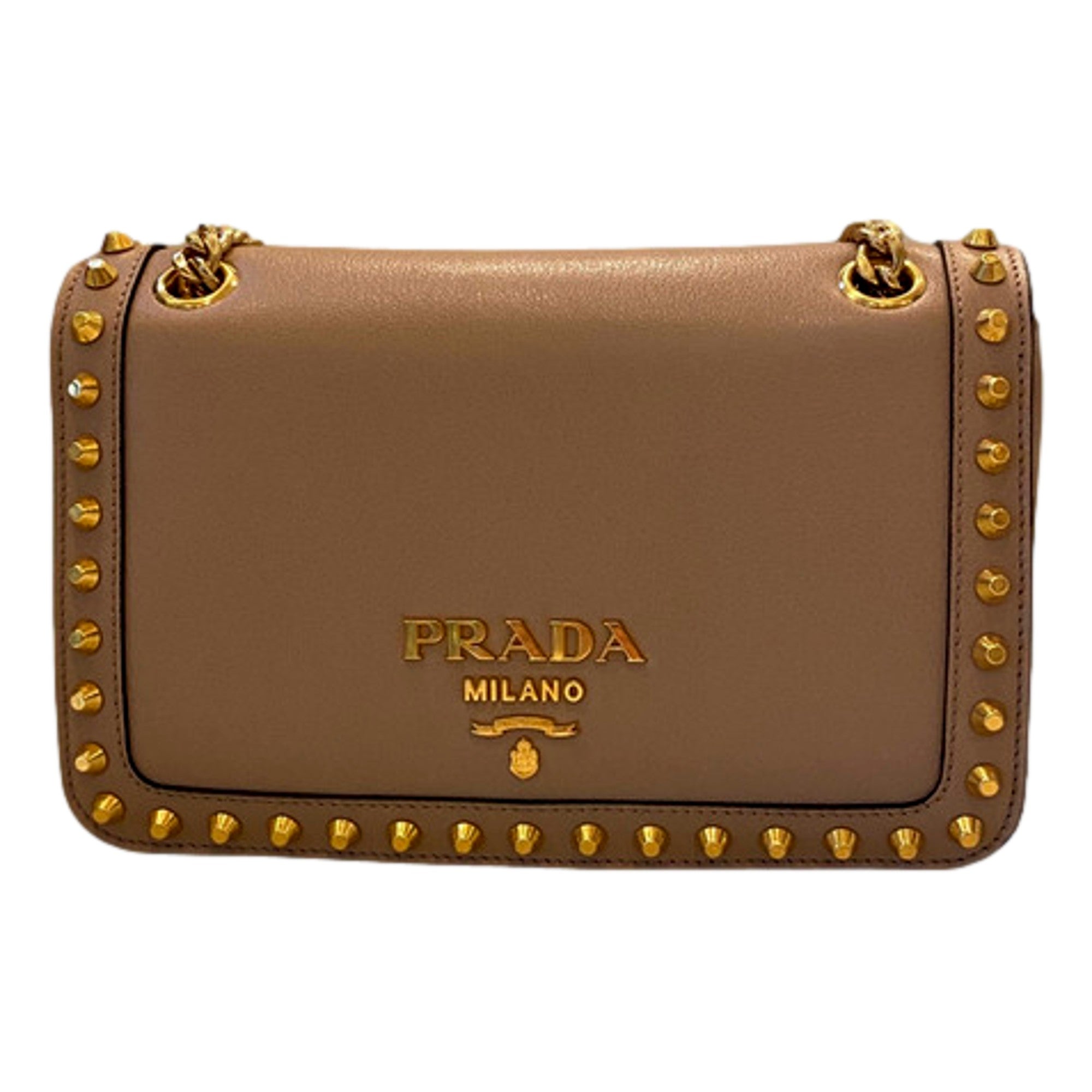 Gold Studded Bag: Prada Crossbody Bag in Beige for Year-Round Style