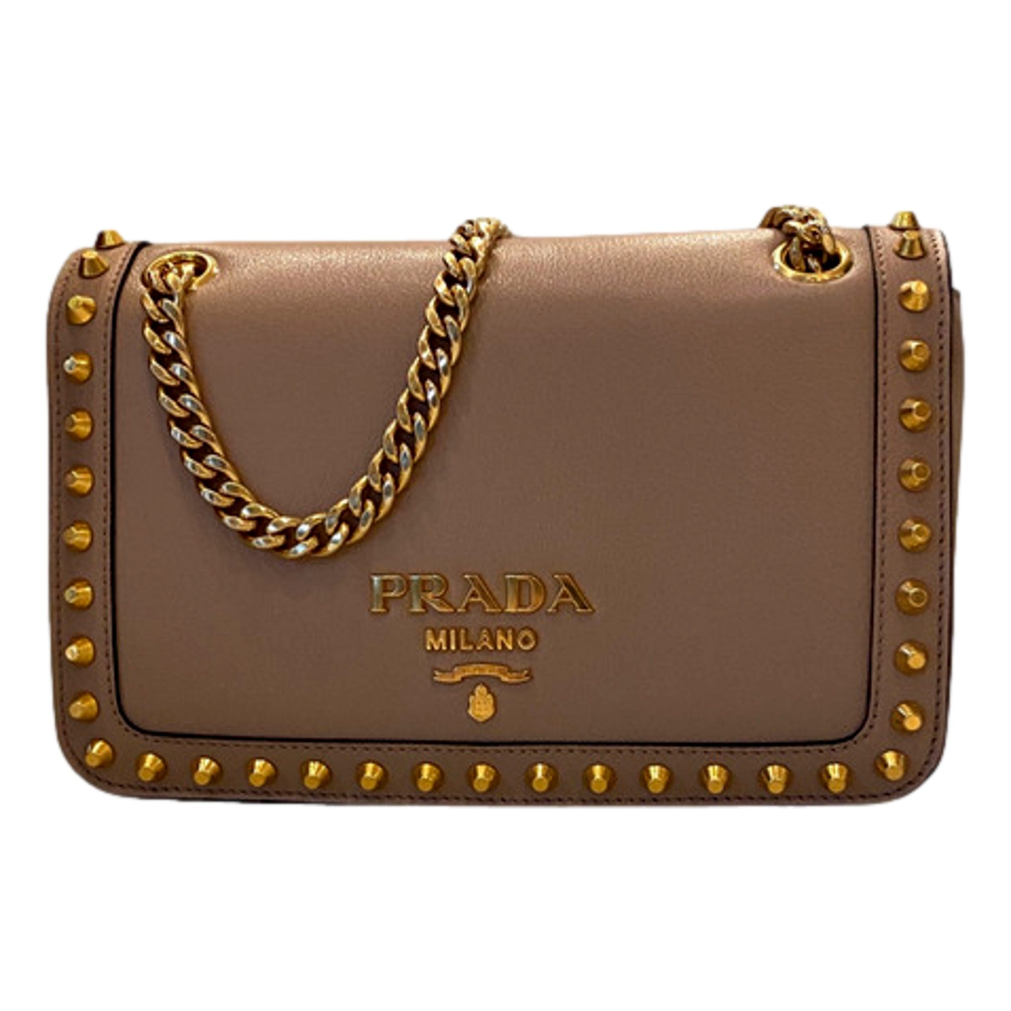 Gold Studded Bag: Prada Crossbody Bag in Beige for Year-Round Style