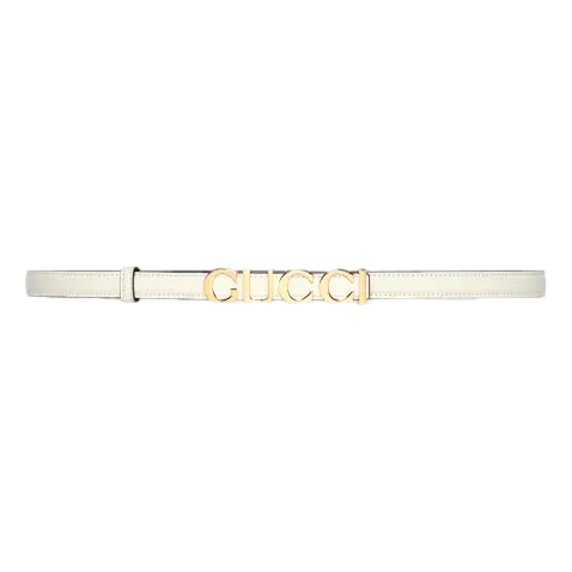 Gucci Cream Leather Belt - Gold Logo, Chic Accessory for Any Outfit
