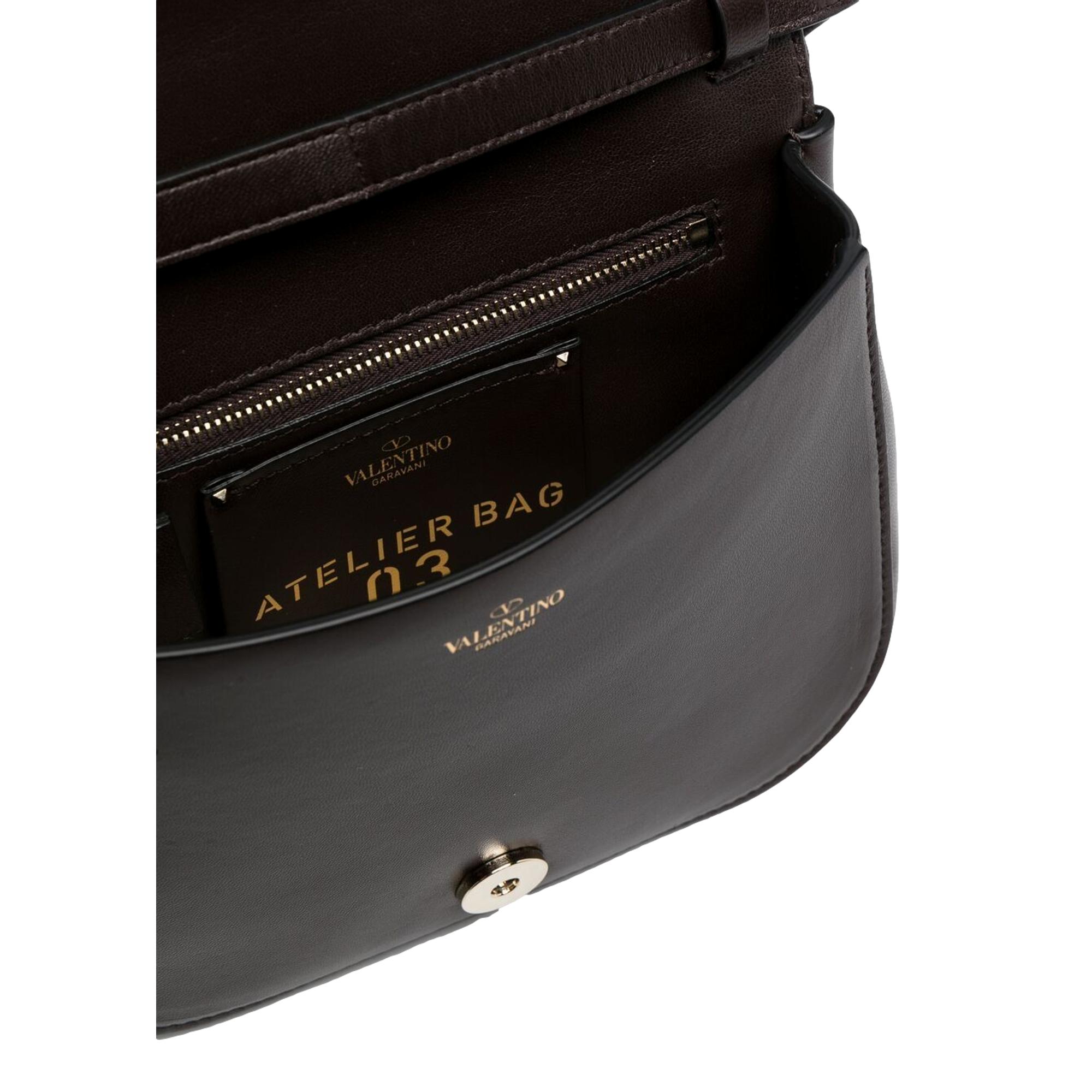 Valentino Atelier Bag 03: Elegant Brown Leather Crossbody with Roses