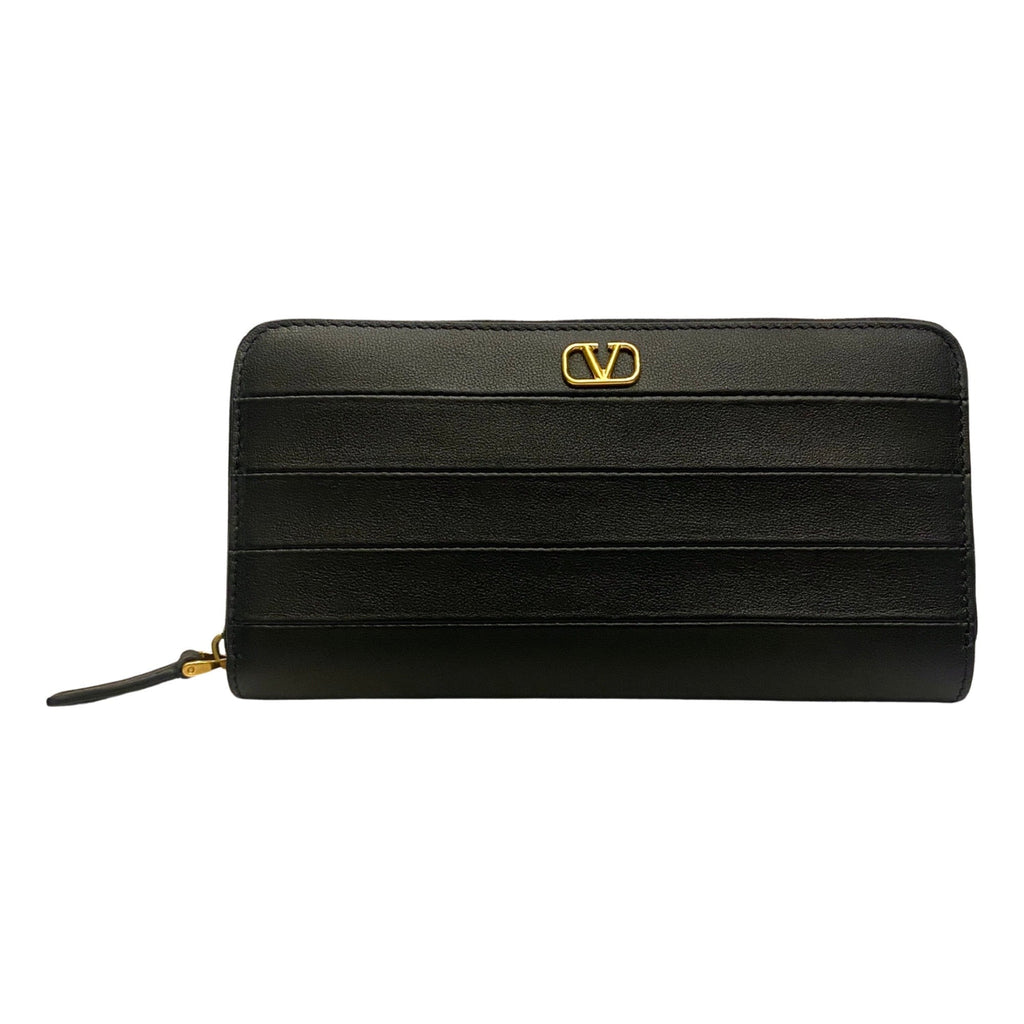 Valentino Long Wallet - Elegant Black Leather Zip-Around Accessory