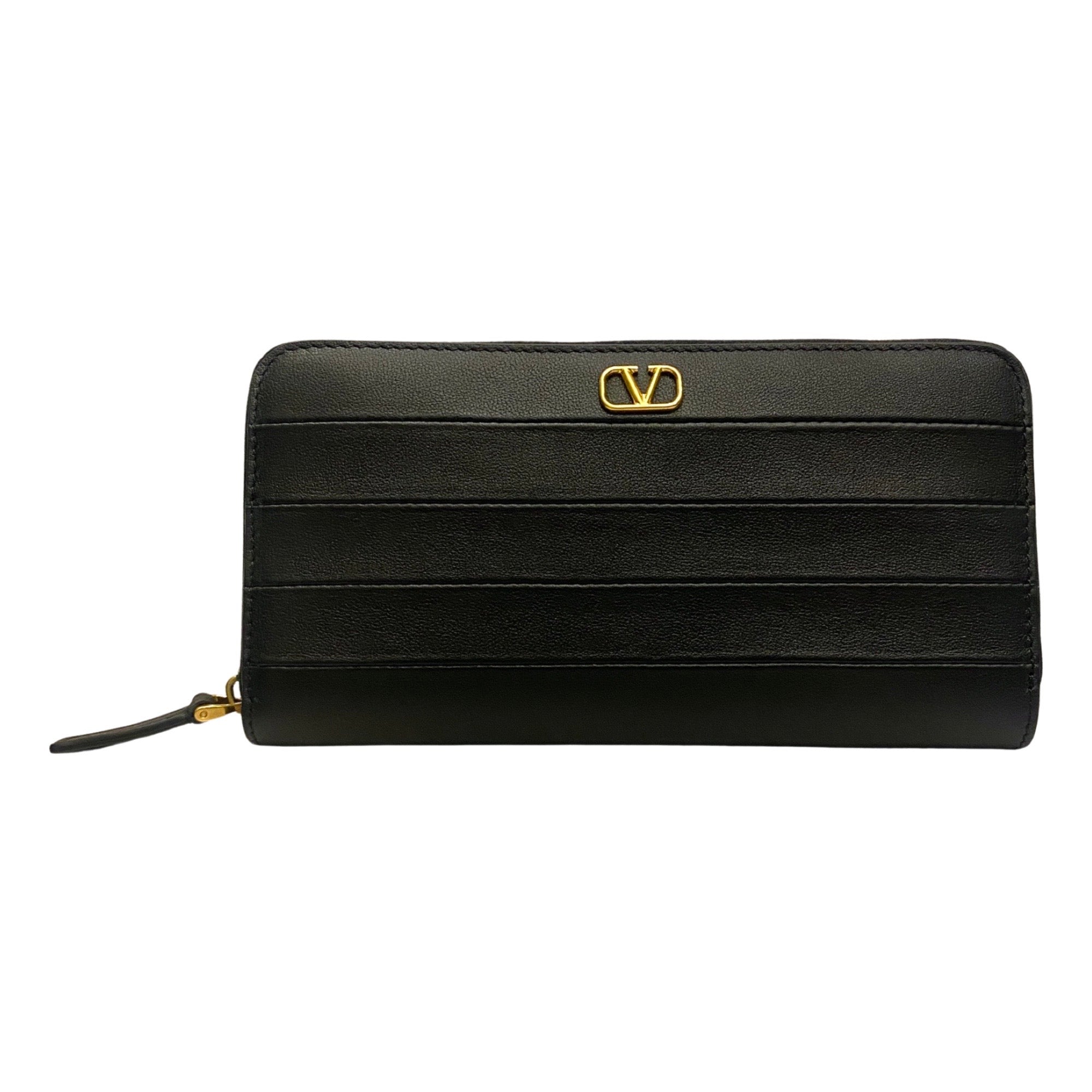 Valentino Long Wallet - Elegant Black Leather Zip-Around Accessory
