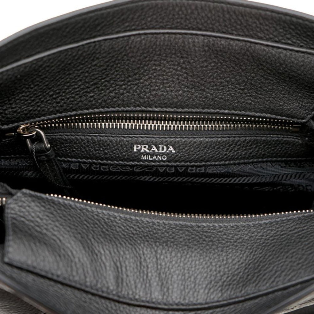Prada Black Leather Bucket Bag - Stylish Crossbody & Web Strap
